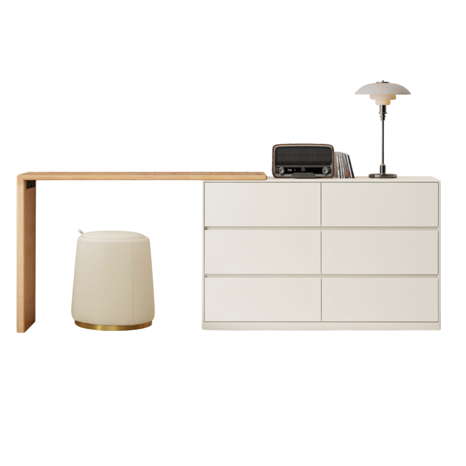Oak, Solid Rubberwood Dressing Table L-Shaped Corner