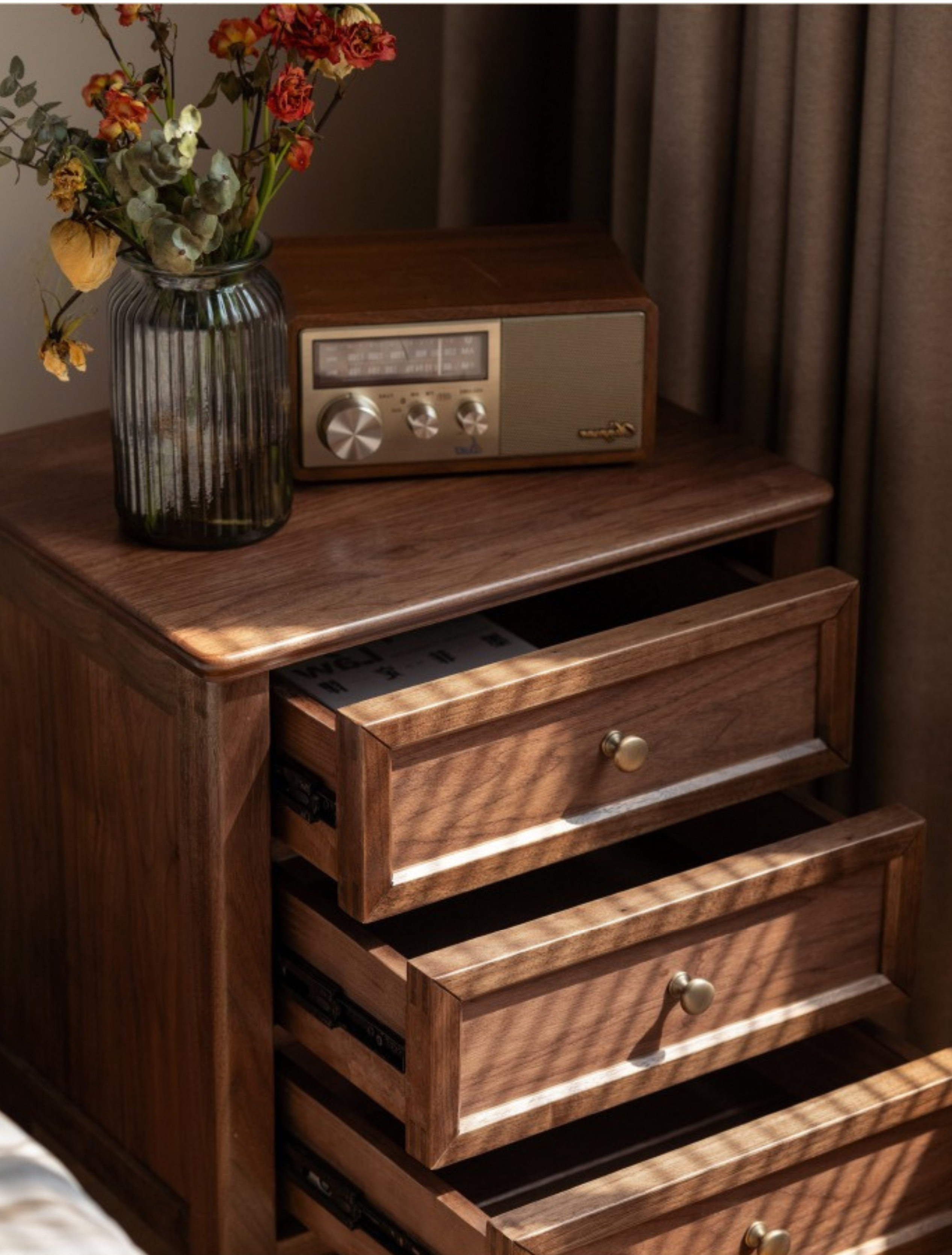 Black Walnut Solid Wood Nightstand.