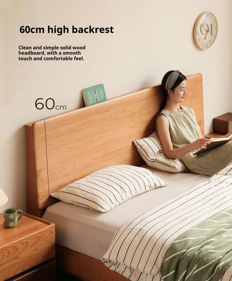 Cherry Solid Wood Modern Minimalist Storage Box Bed with Suspension Design