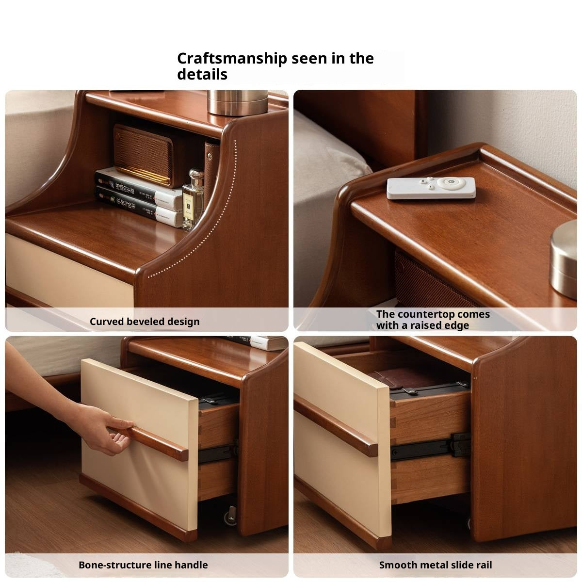 Poplar Solid Wood Movable Bauhaus Style Nightstand