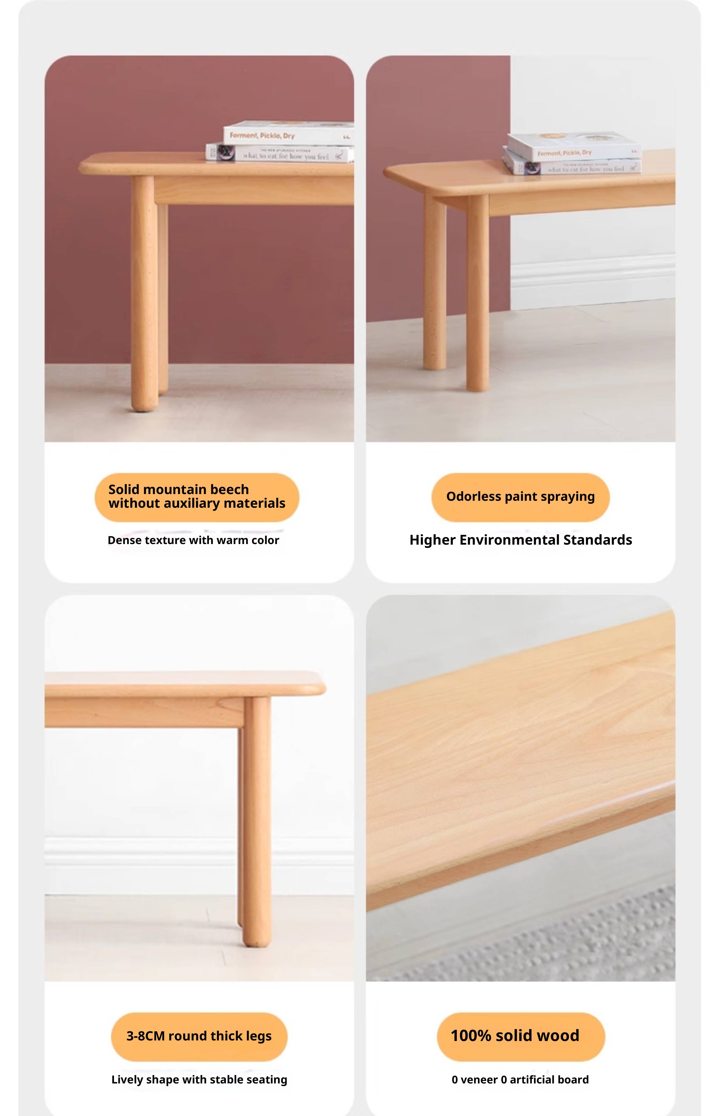 European Beech Wood Modern Long Bench