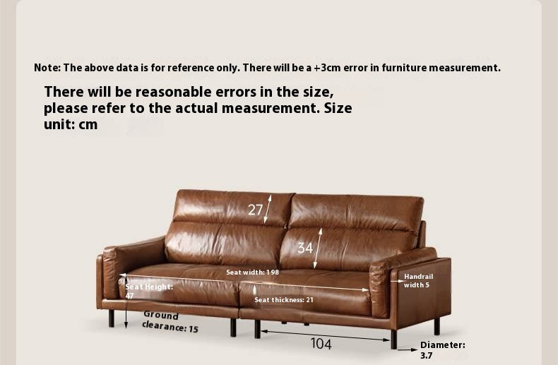 Full Leather High-Back Sofa with Oil-Wax Finish Italian-Style