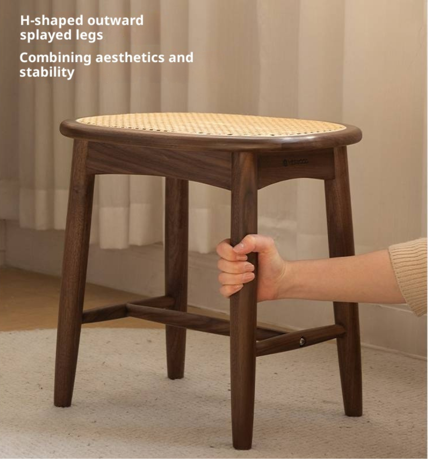 Black Walnut, Oak Solid Wood Modern Makeup Stool
