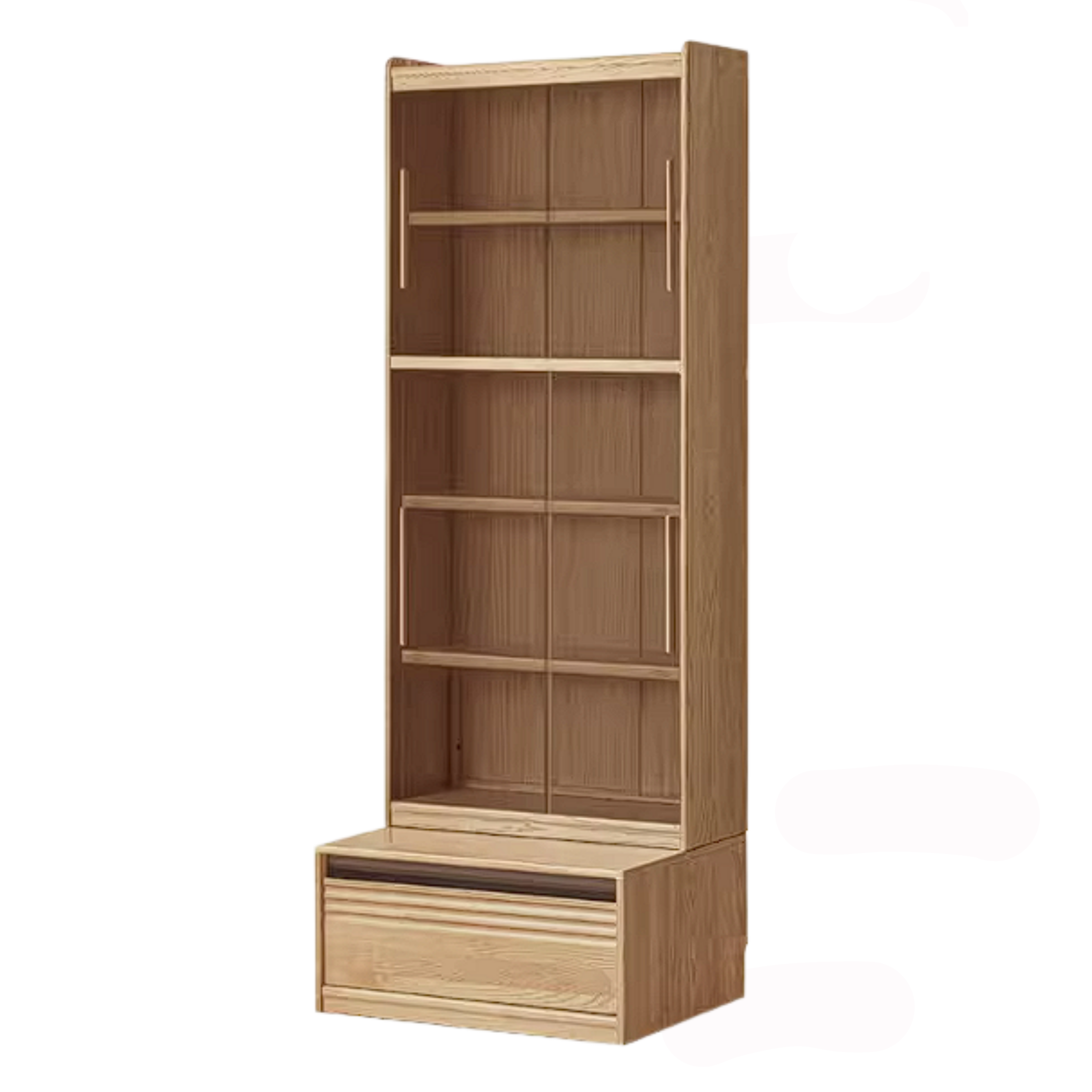 Ash Solid Wood Bookshelf with Wall Mounted Display Cabinet Design