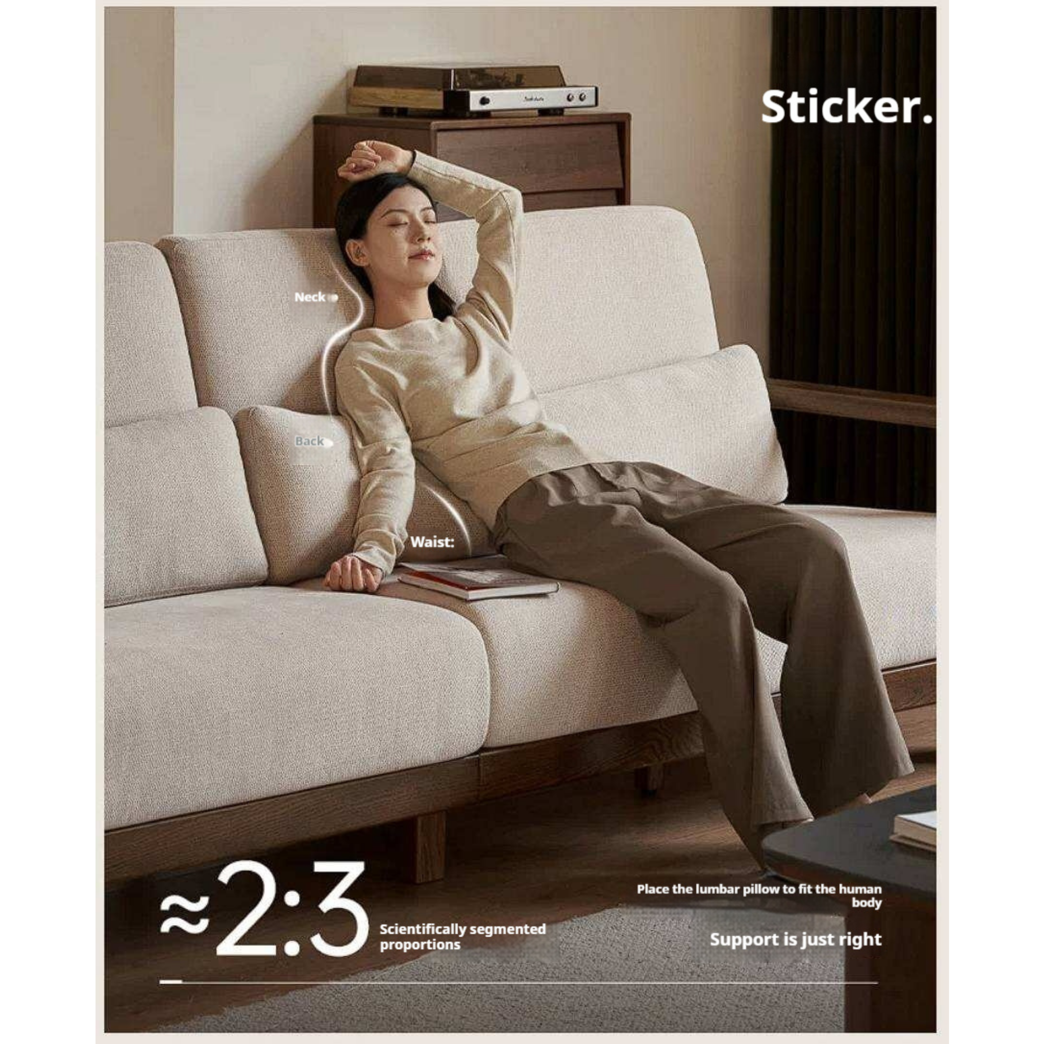 Oak Solid Wood Sofa with Modern Casual Style