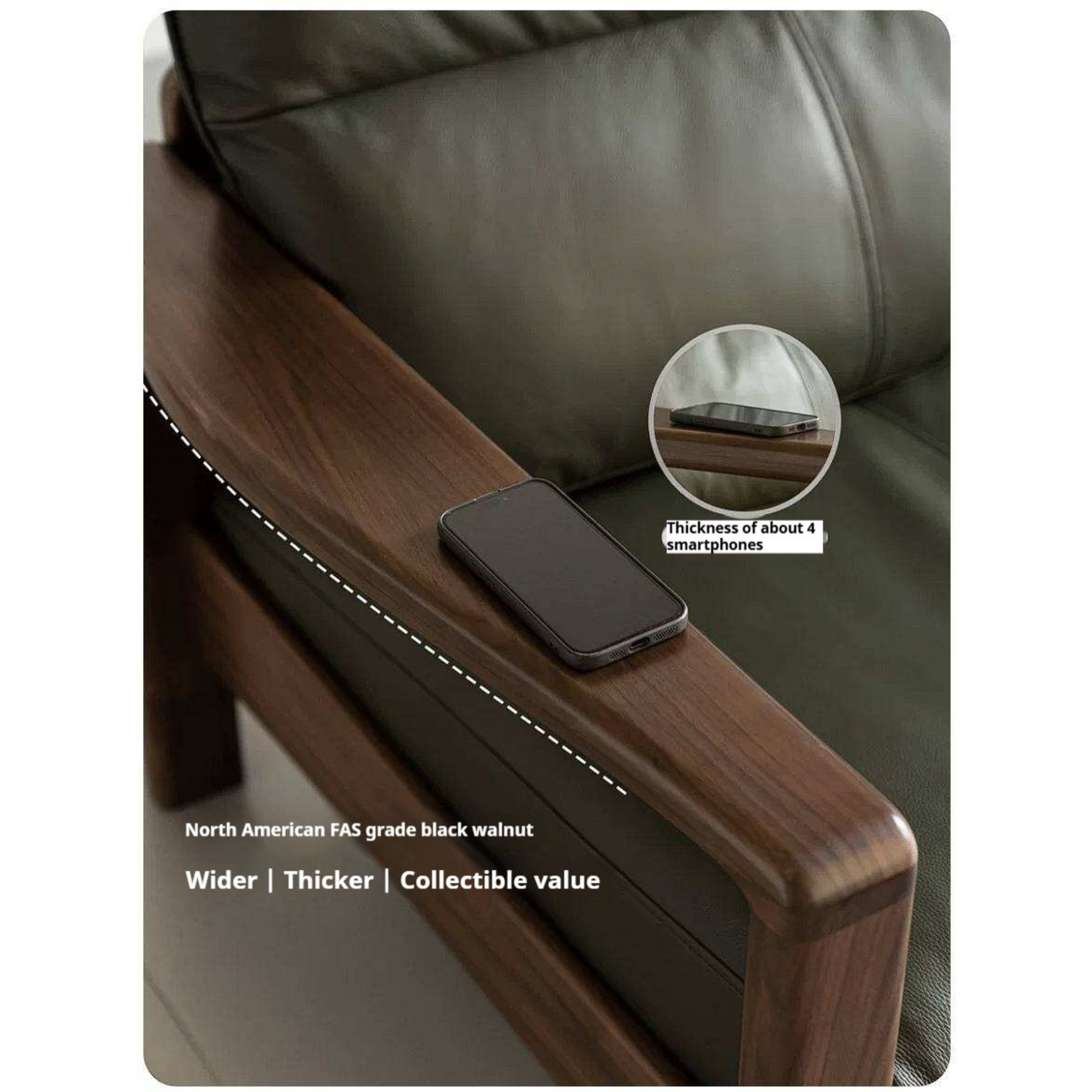 Black Walnut Solid Wood Sofa Genuine Leather with Luxury Design