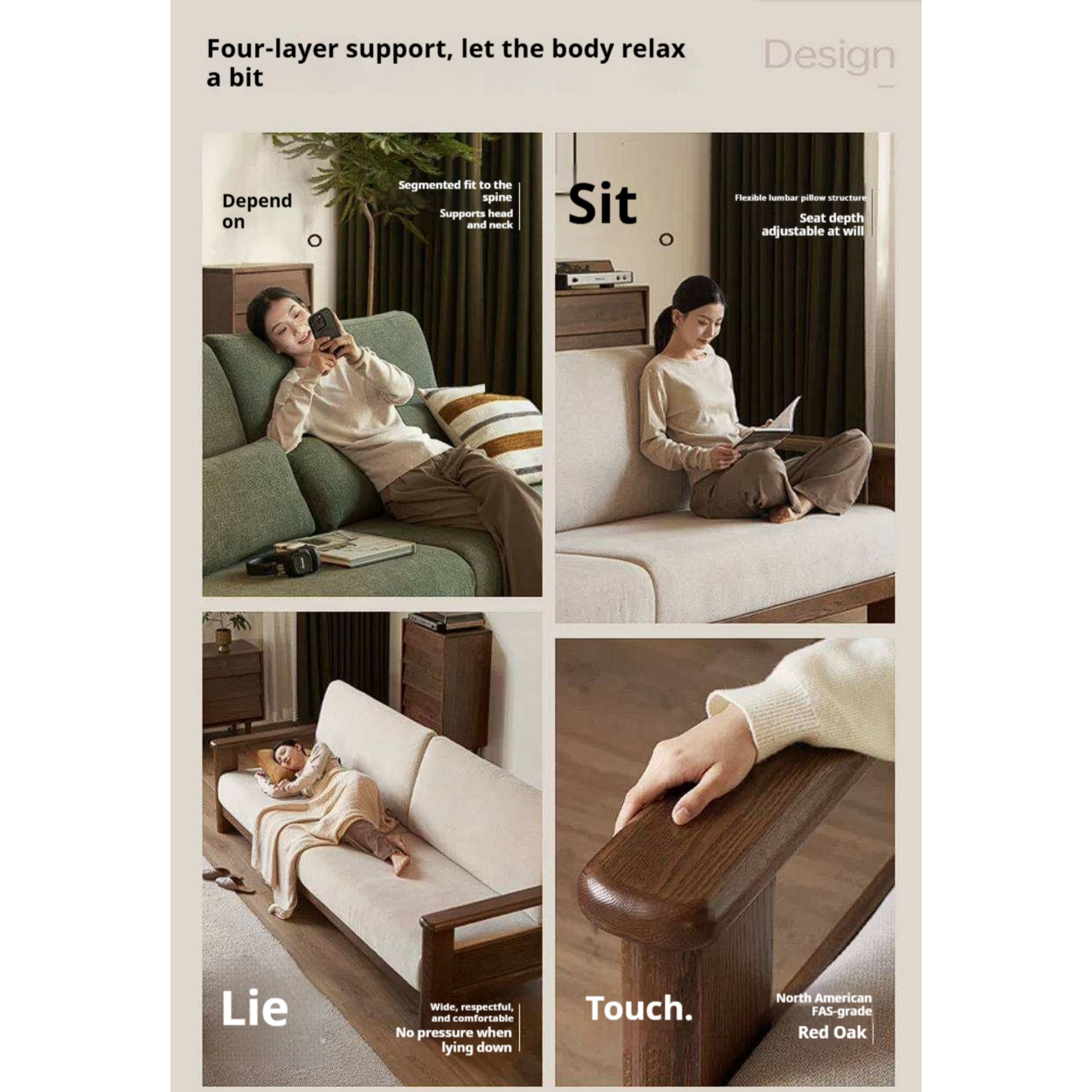 Oak Solid Wood Sofa with Modern Casual Style