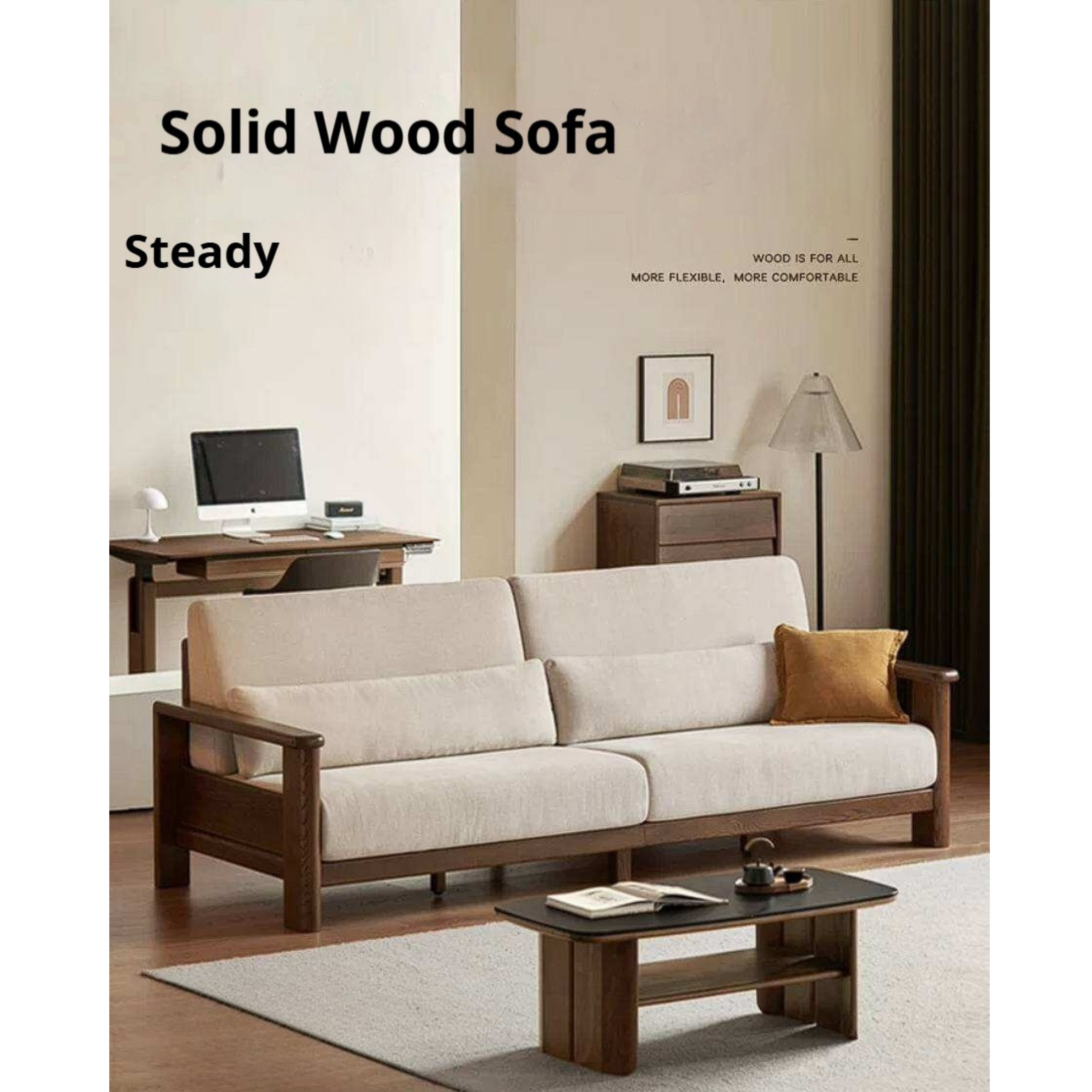 Oak Solid Wood Sofa with Modern Casual Style