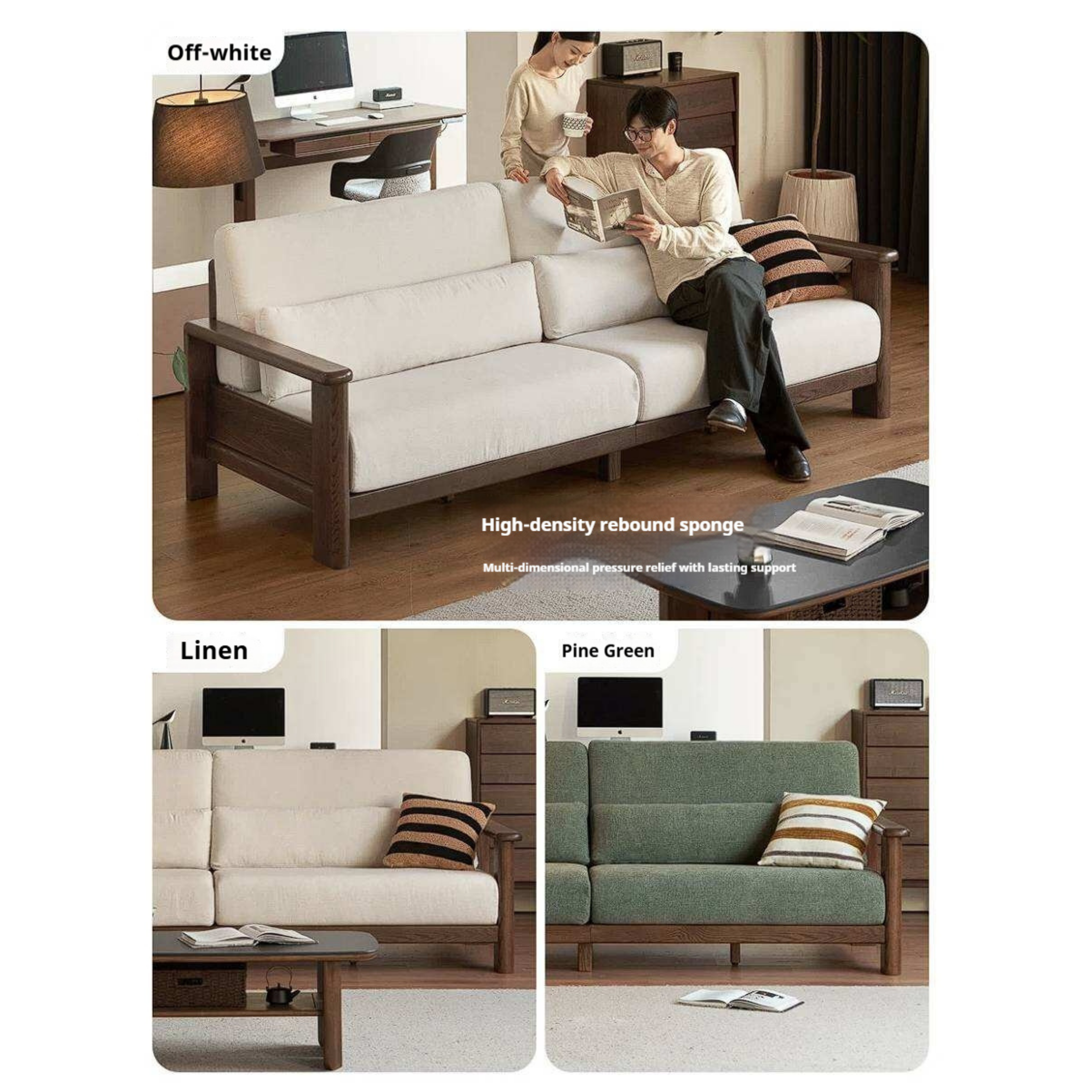 Oak Solid Wood Sofa with Modern Casual Style
