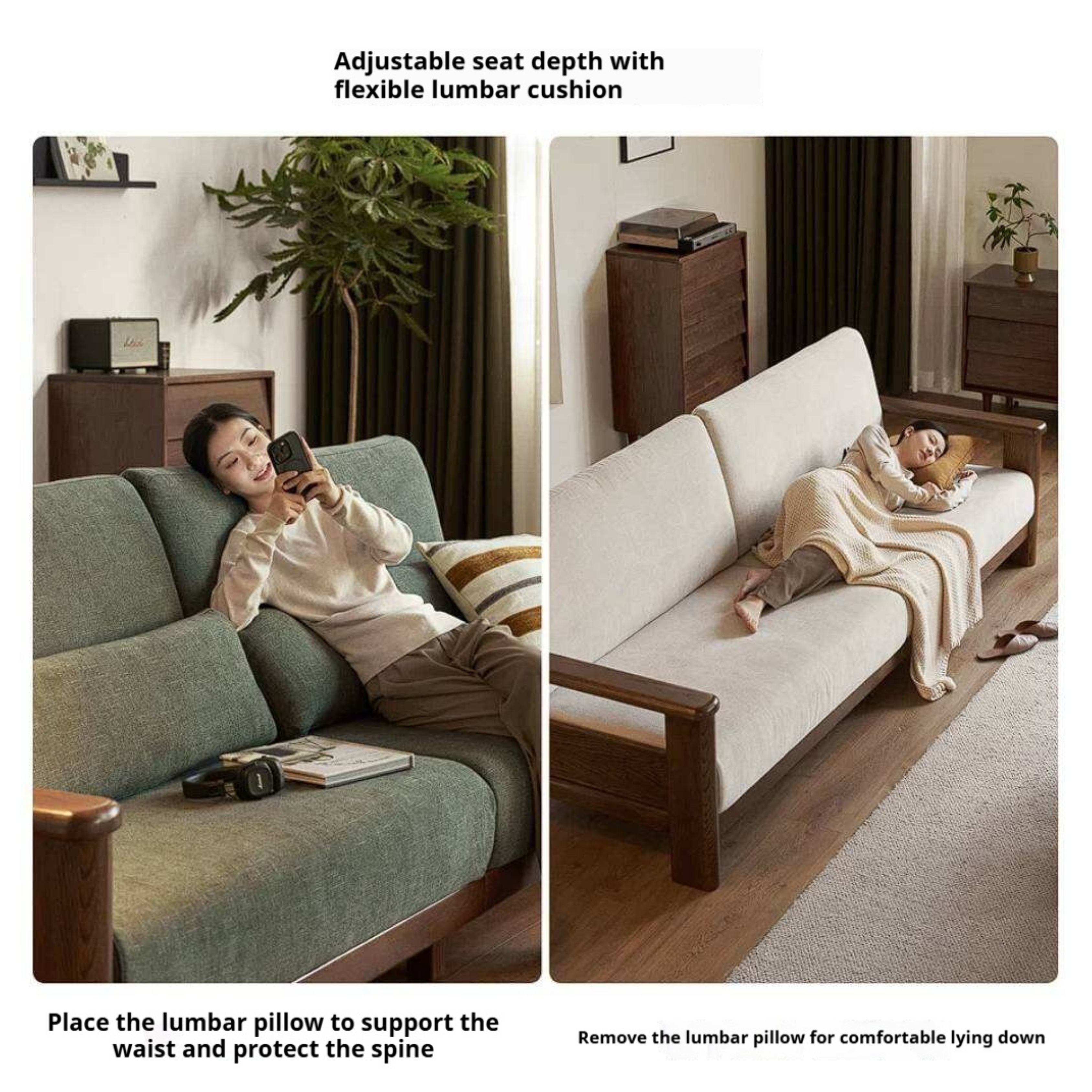 Oak Solid Wood Sofa with Modern Casual Style