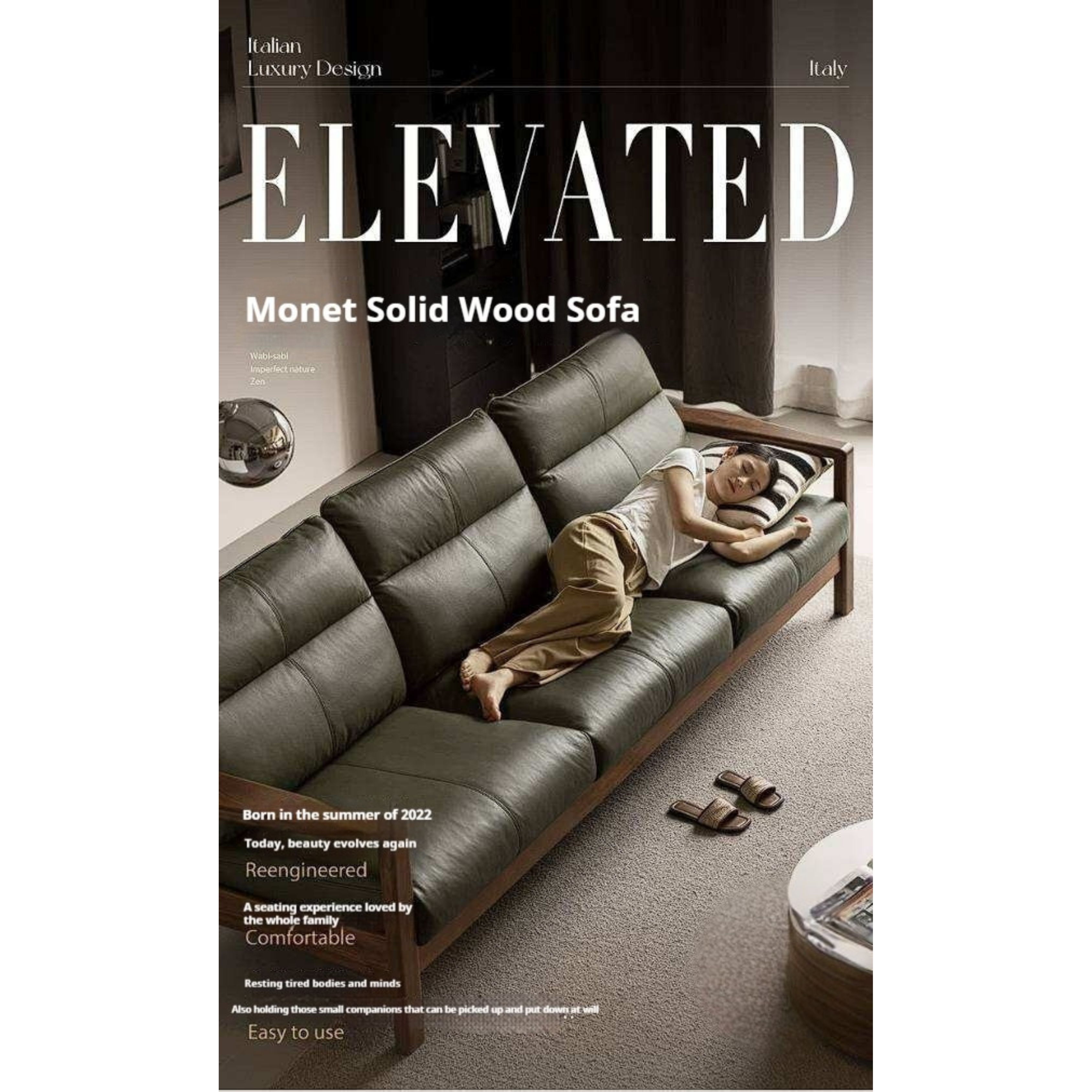 Black Walnut Solid Wood Sofa Genuine Leather with Luxury Design