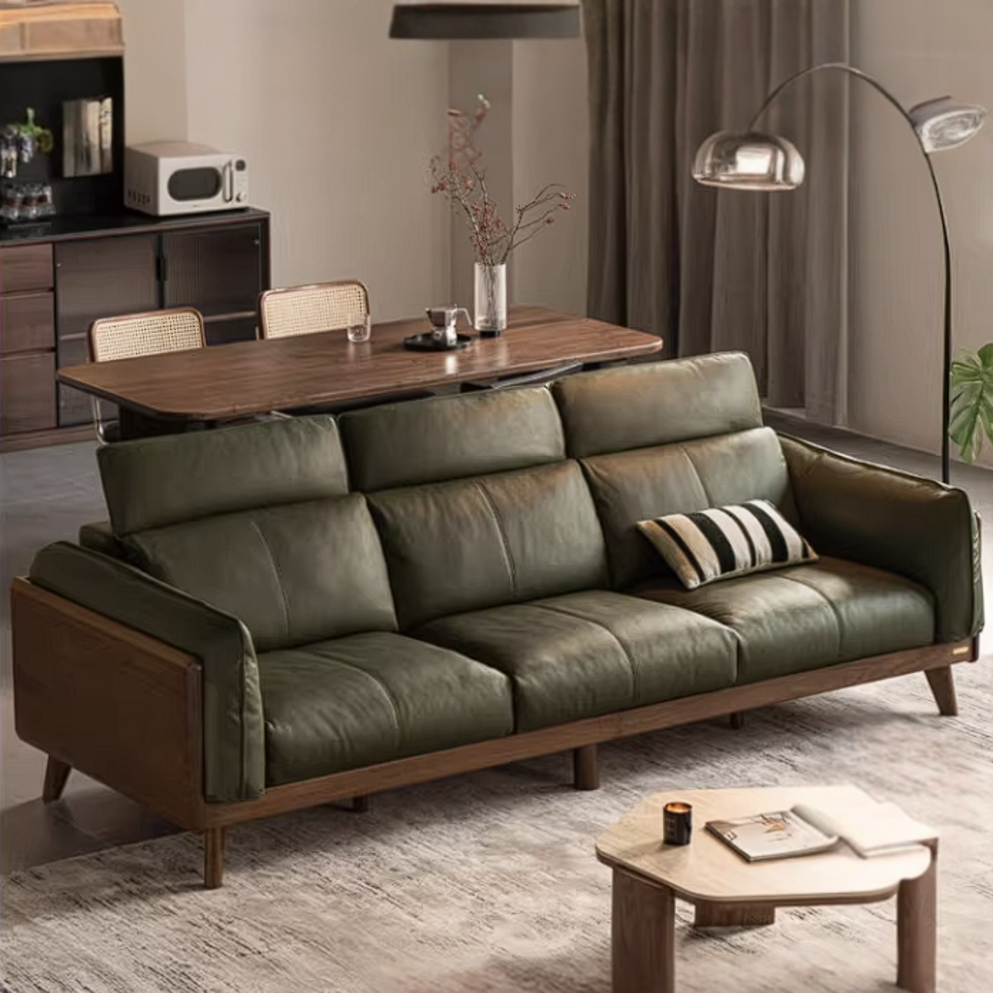 Black Walnut Solid Wood Sofa Genuine leather, fabric with Italian Light Luxury high back Design