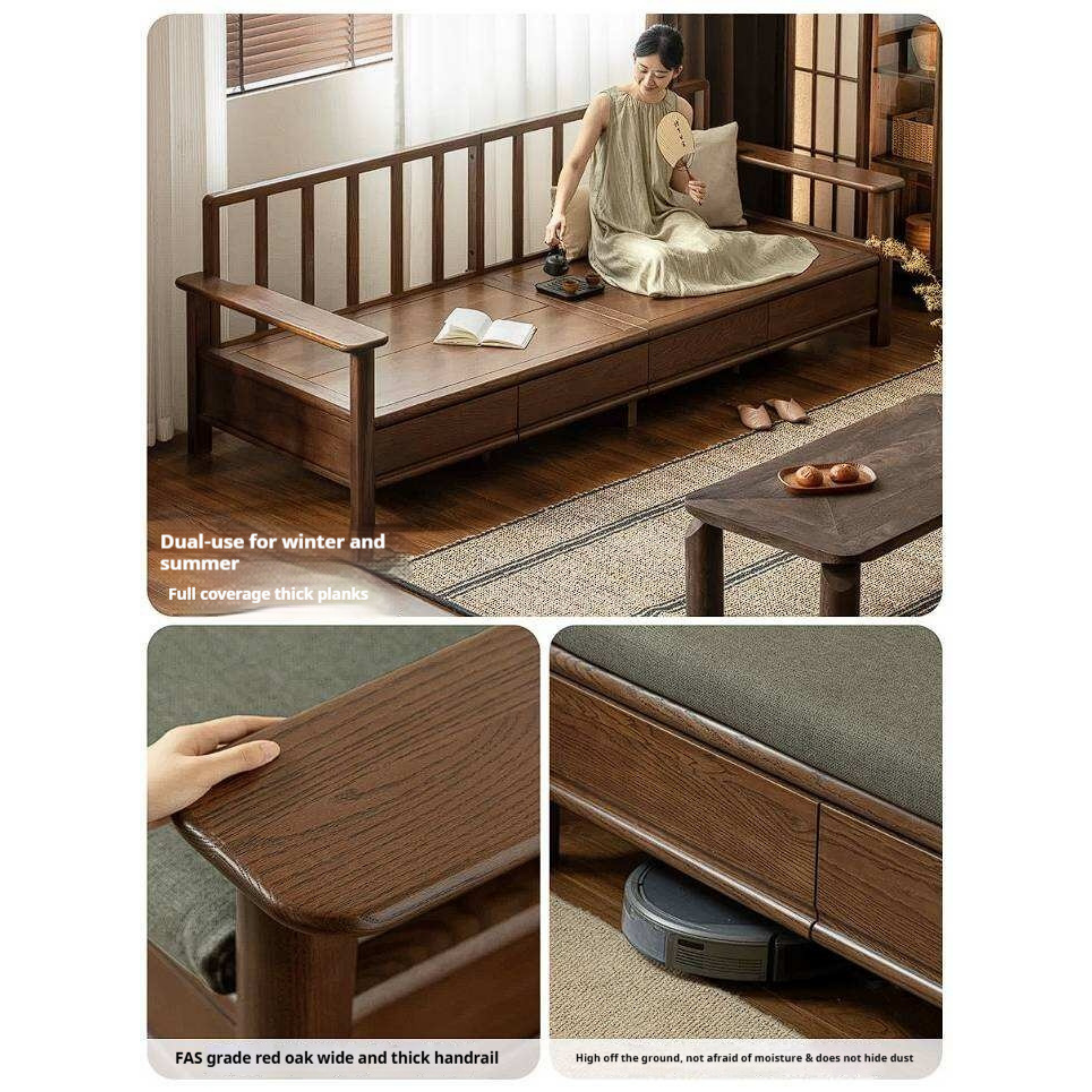 Oak Solid Wood Sofa with Storage Function Design