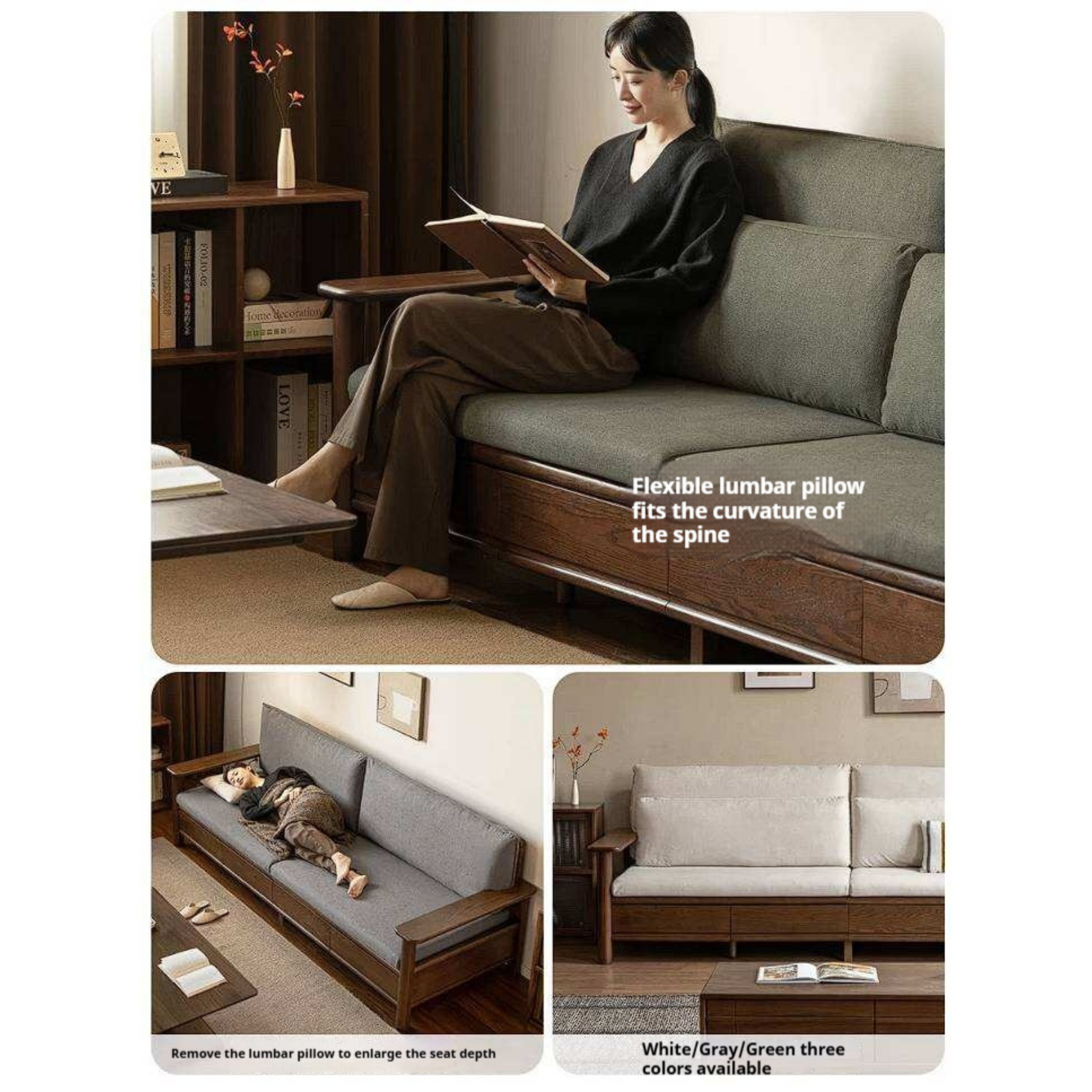 Oak Solid Wood Sofa with Storage Function Design