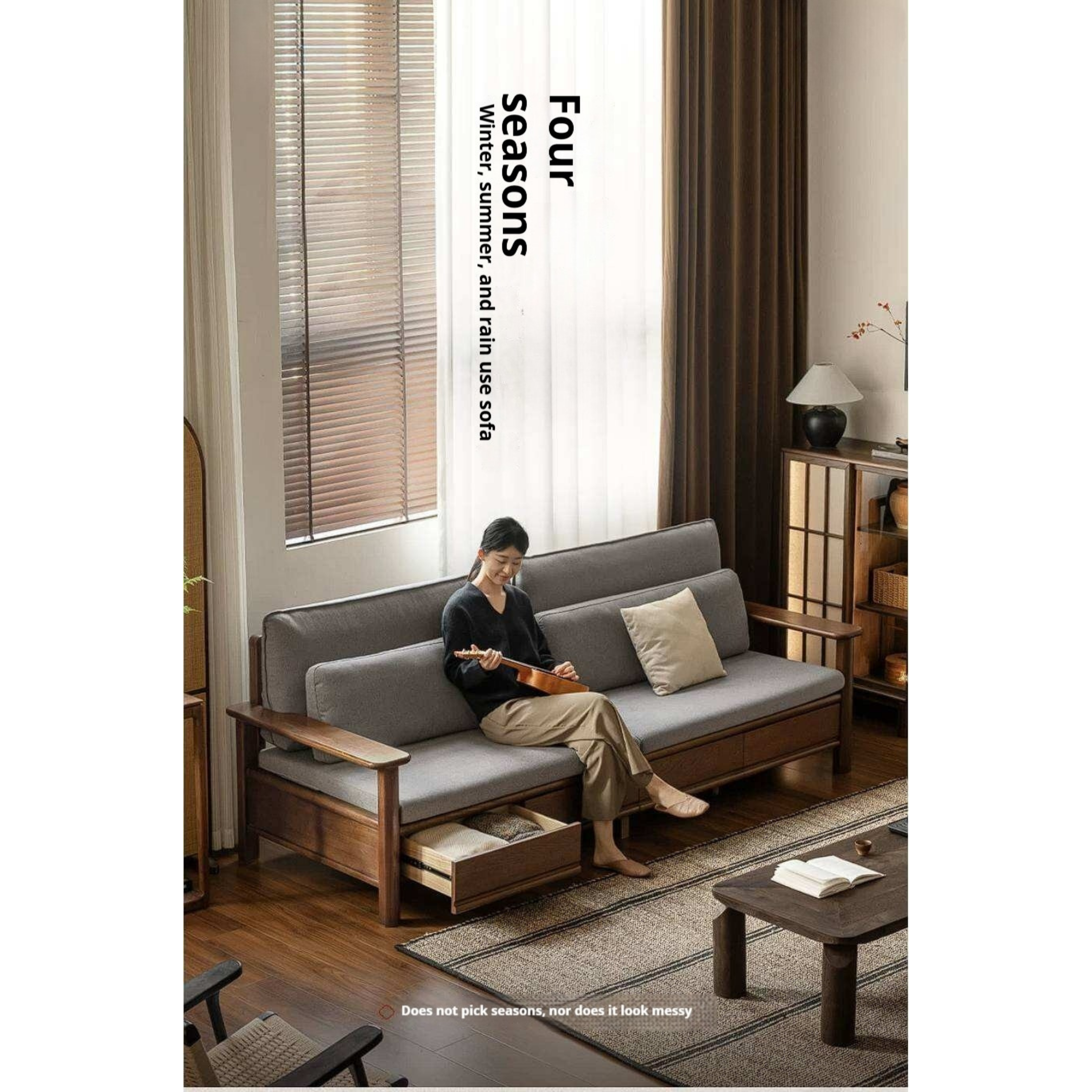 Oak Solid Wood Sofa with Storage Function Design