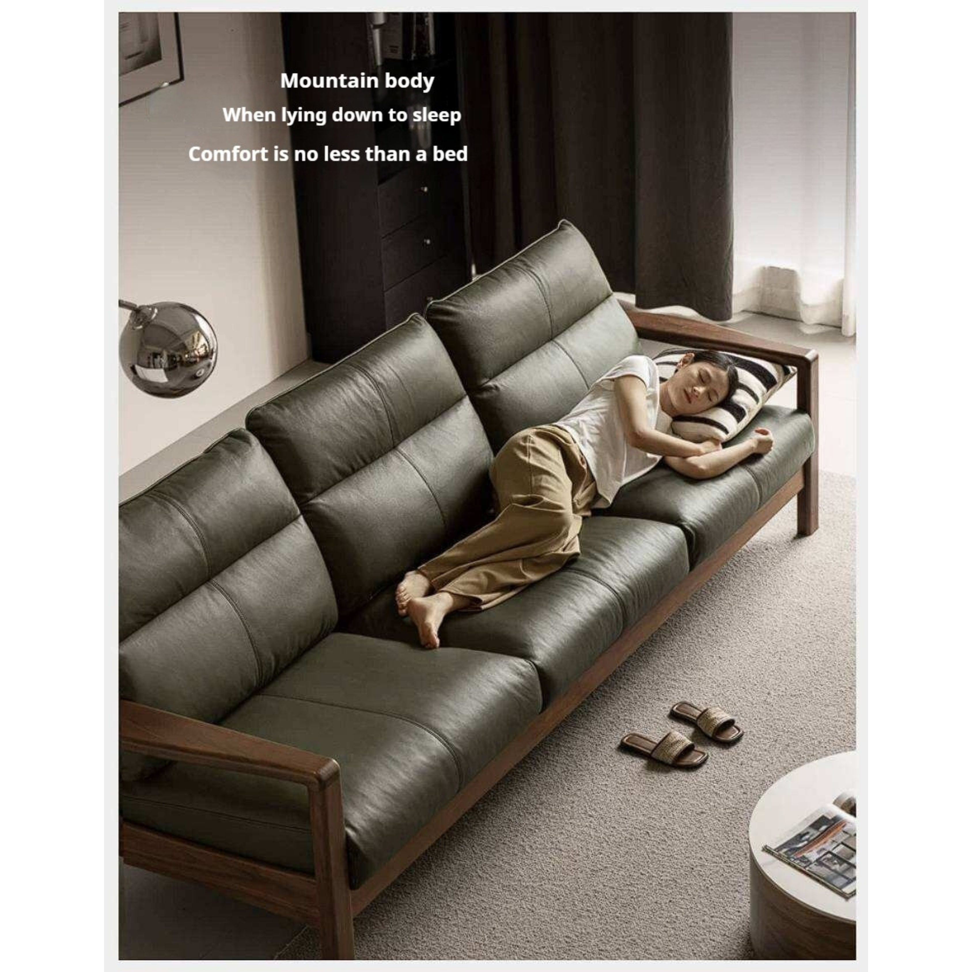 Black Walnut Solid Wood Sofa Genuine Leather with Luxury Design
