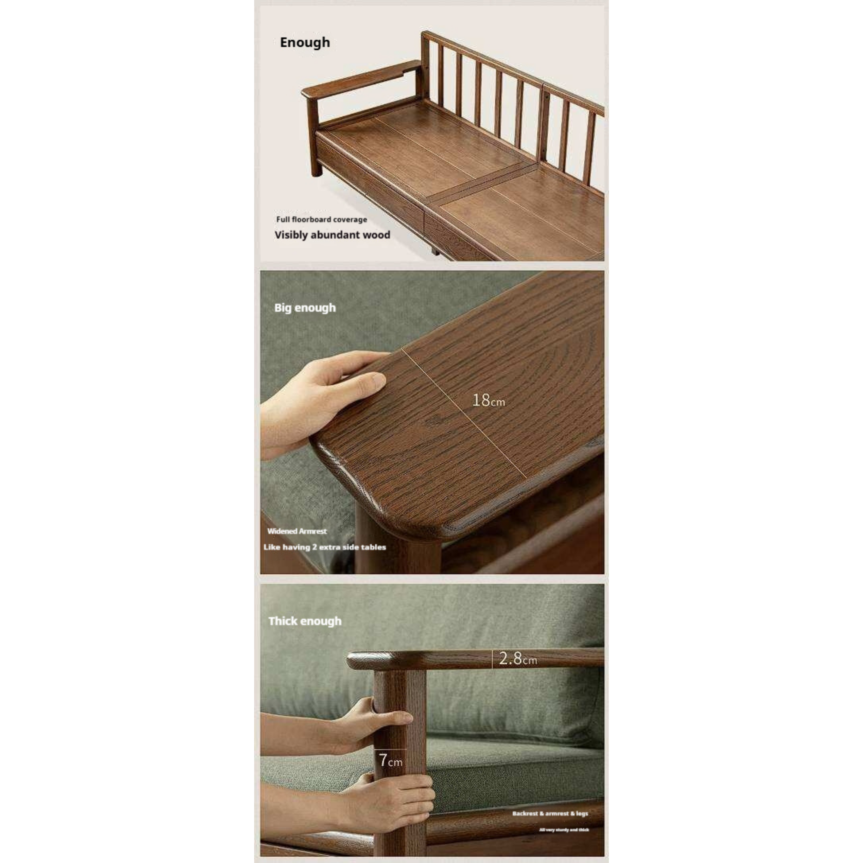 Oak Solid Wood Sofa with Storage Function Design