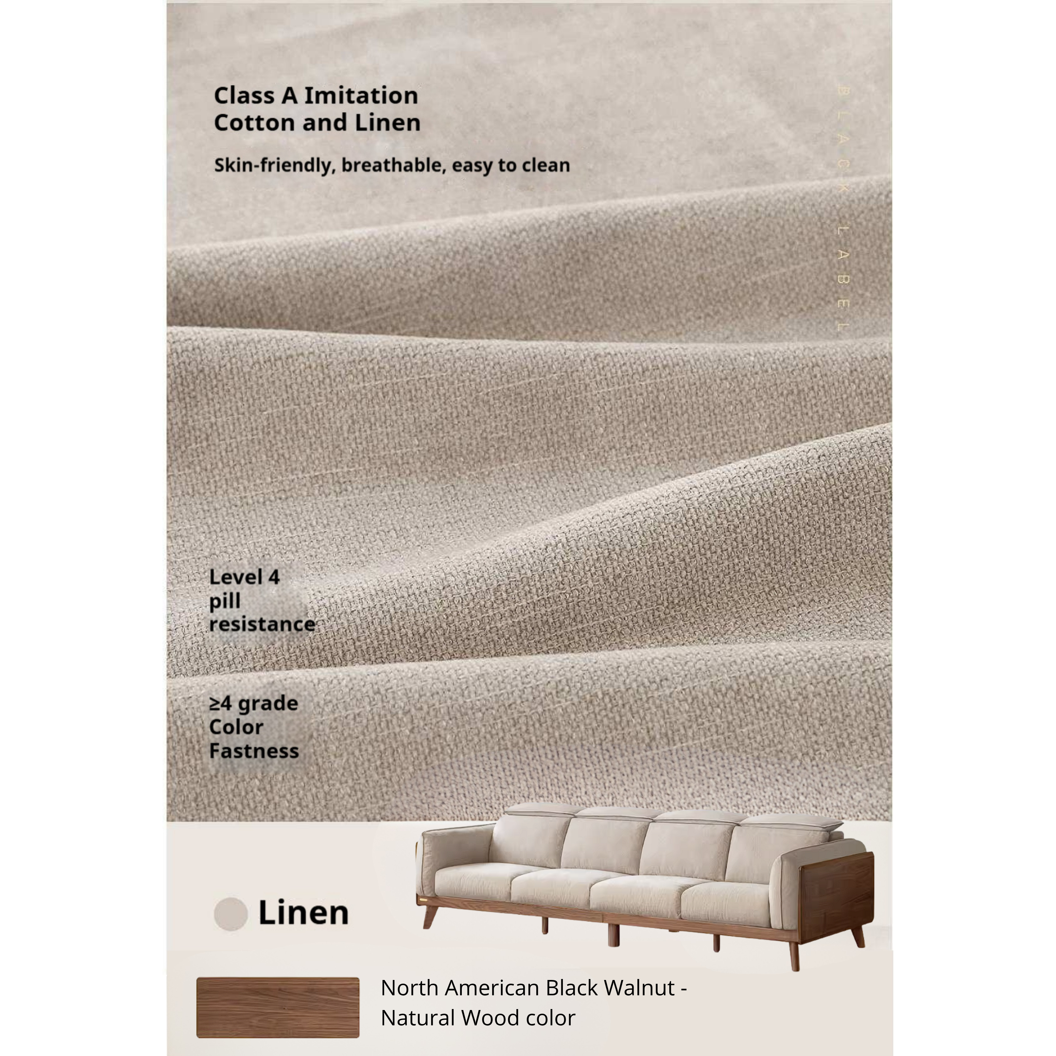 Black Walnut Solid Wood Sofa Genuine leather, fabric with Italian Light Luxury high back Design