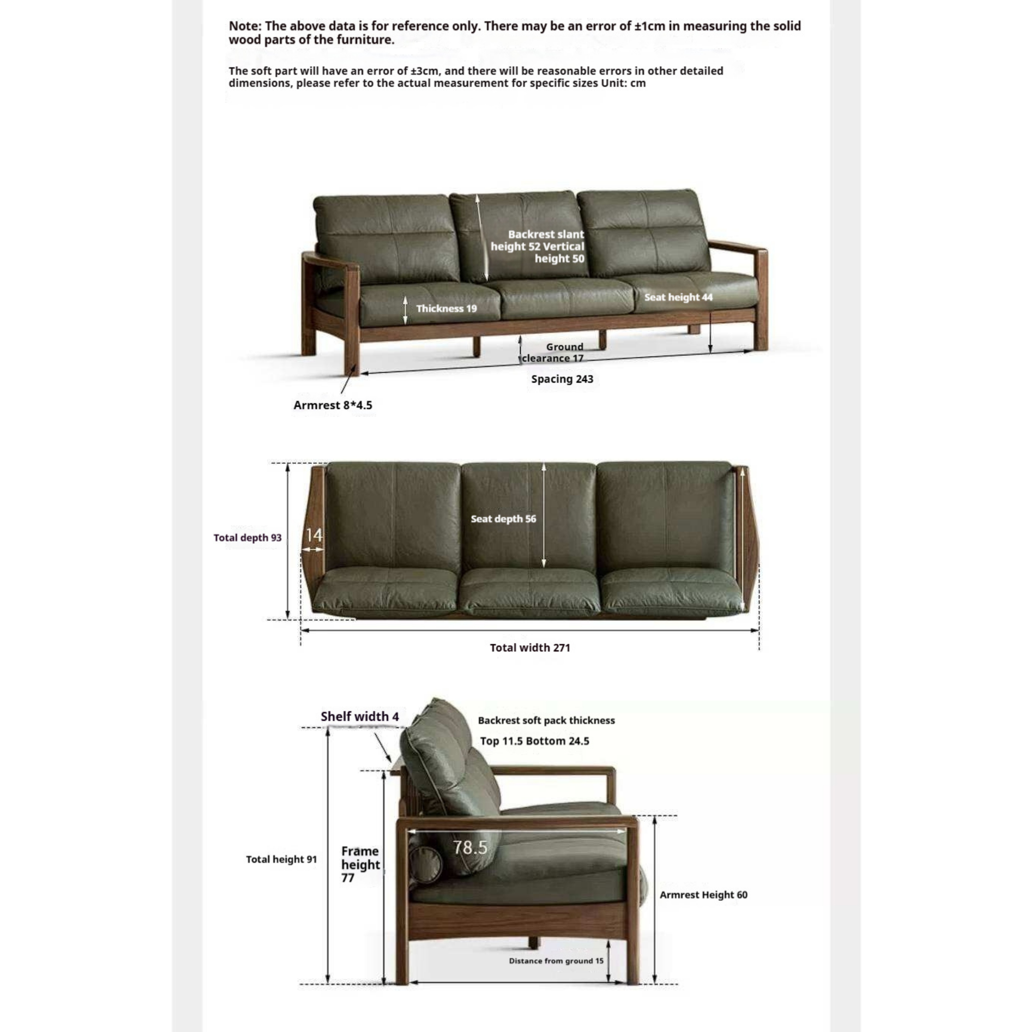 Black Walnut Solid Wood Sofa Genuine Leather with Luxury Design