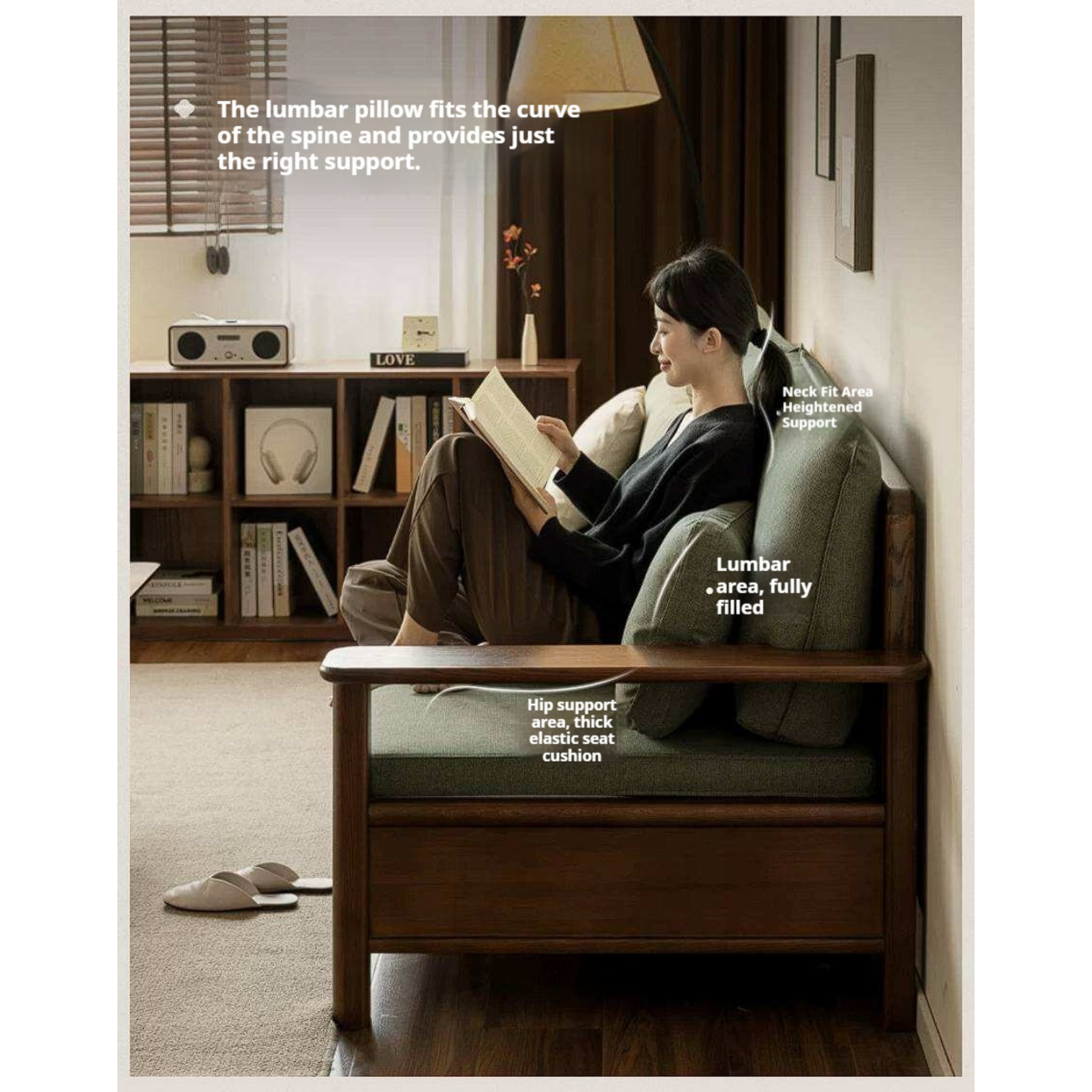 Oak Solid Wood Sofa with Storage Function Design