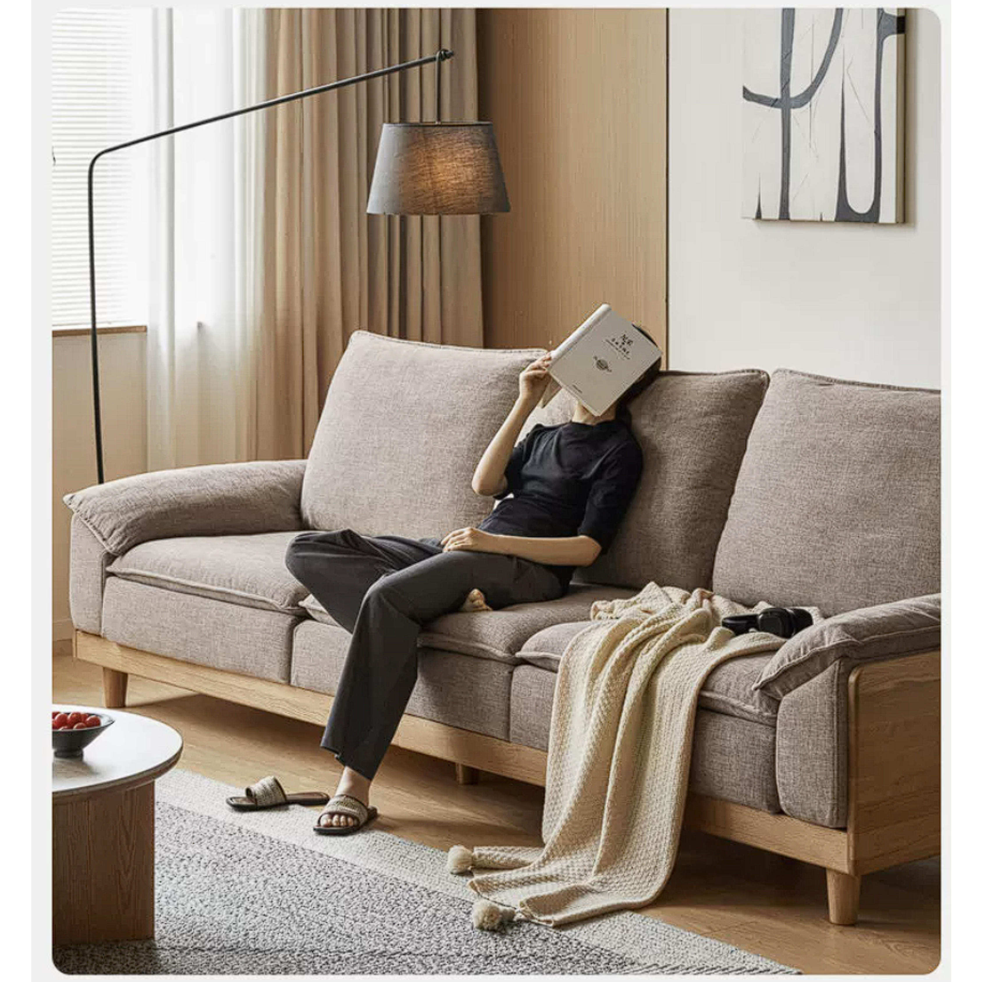 White Oak Solid Wood Sofa with Modern Minimalist Style