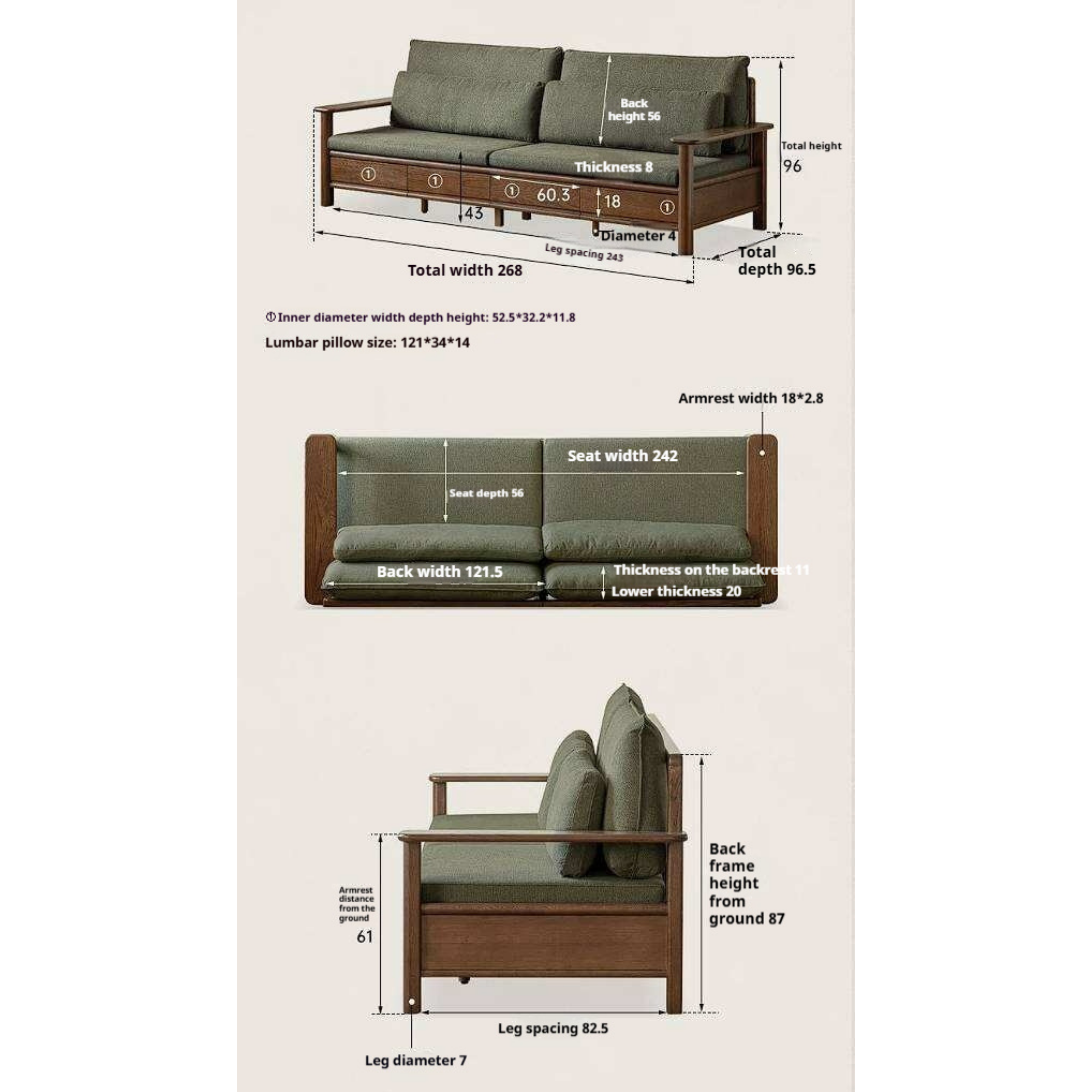 Oak Solid Wood Sofa with Storage Function Design