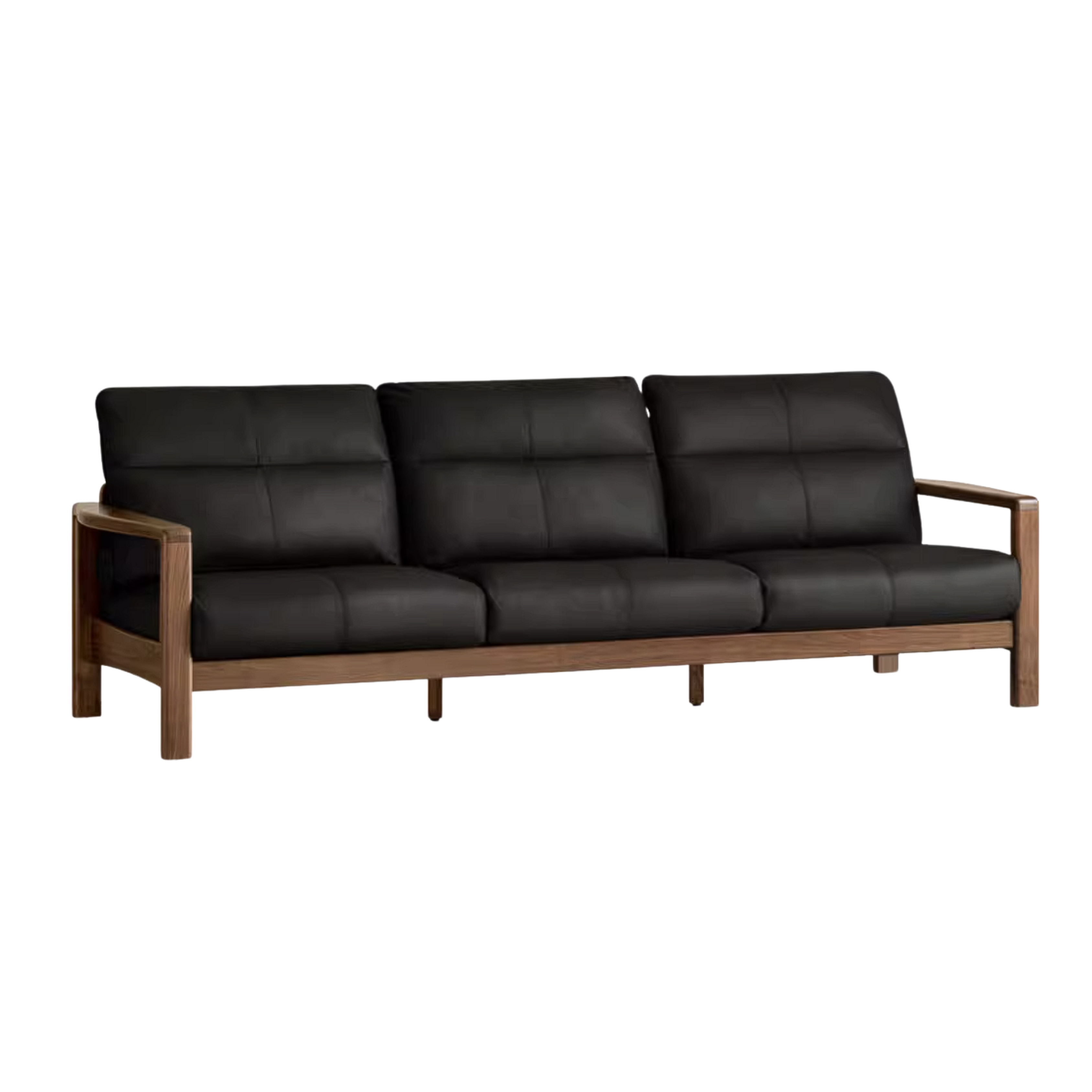 Black Walnut Solid Wood Sofa Genuine Leather with Luxury Design