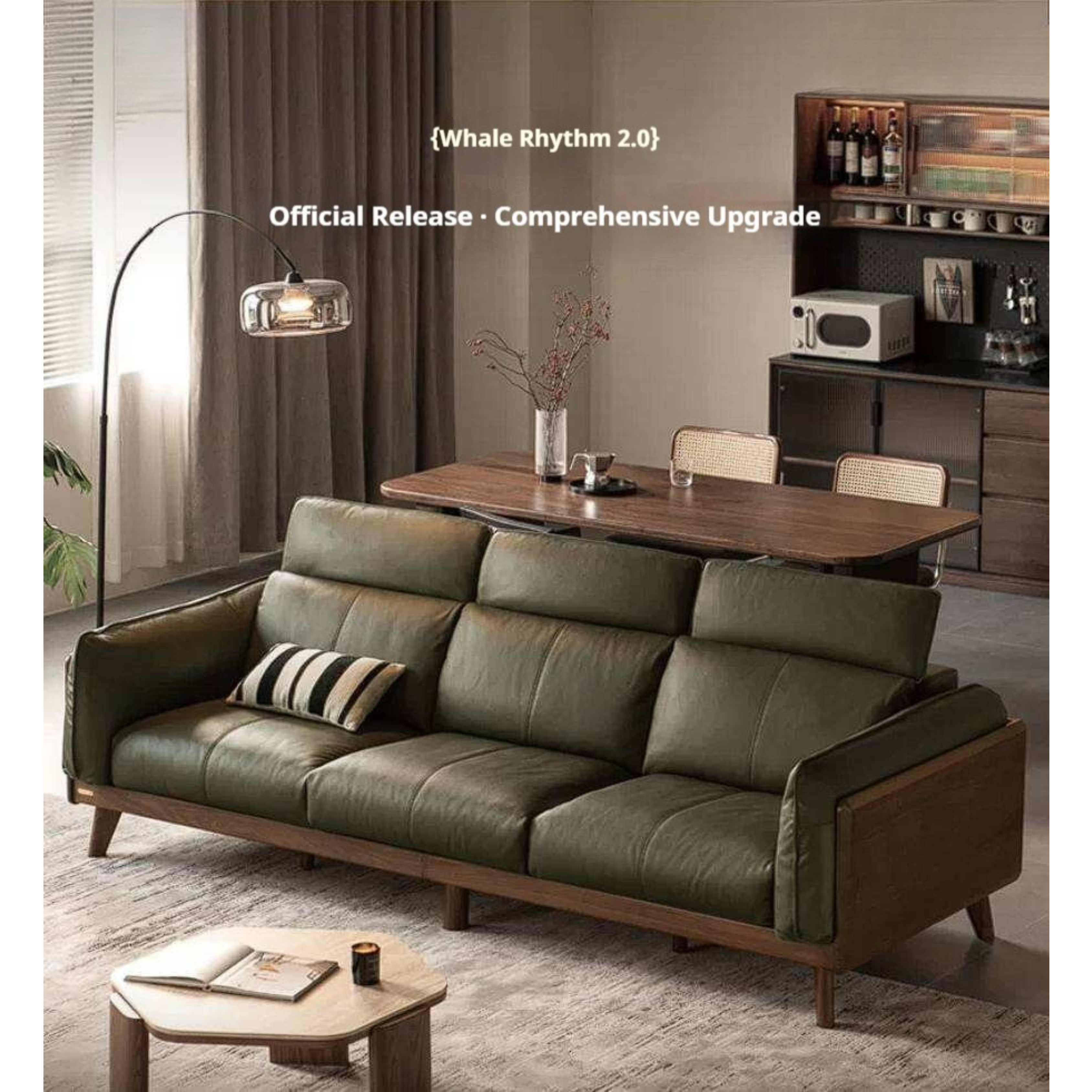 Black Walnut Solid Wood Sofa Genuine leather, fabric with Italian Light Luxury high back Design