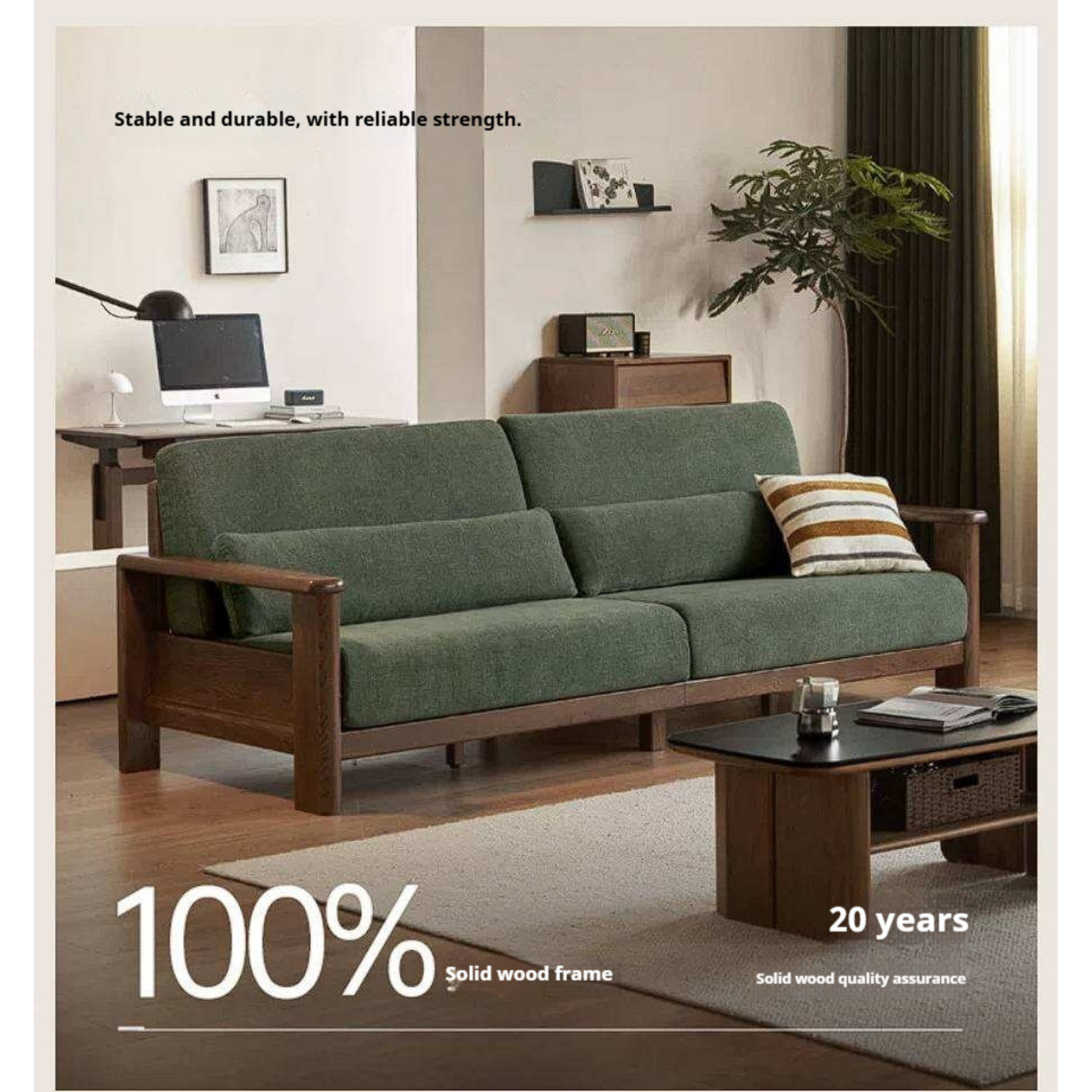 Oak Solid Wood Sofa with Modern Casual Style