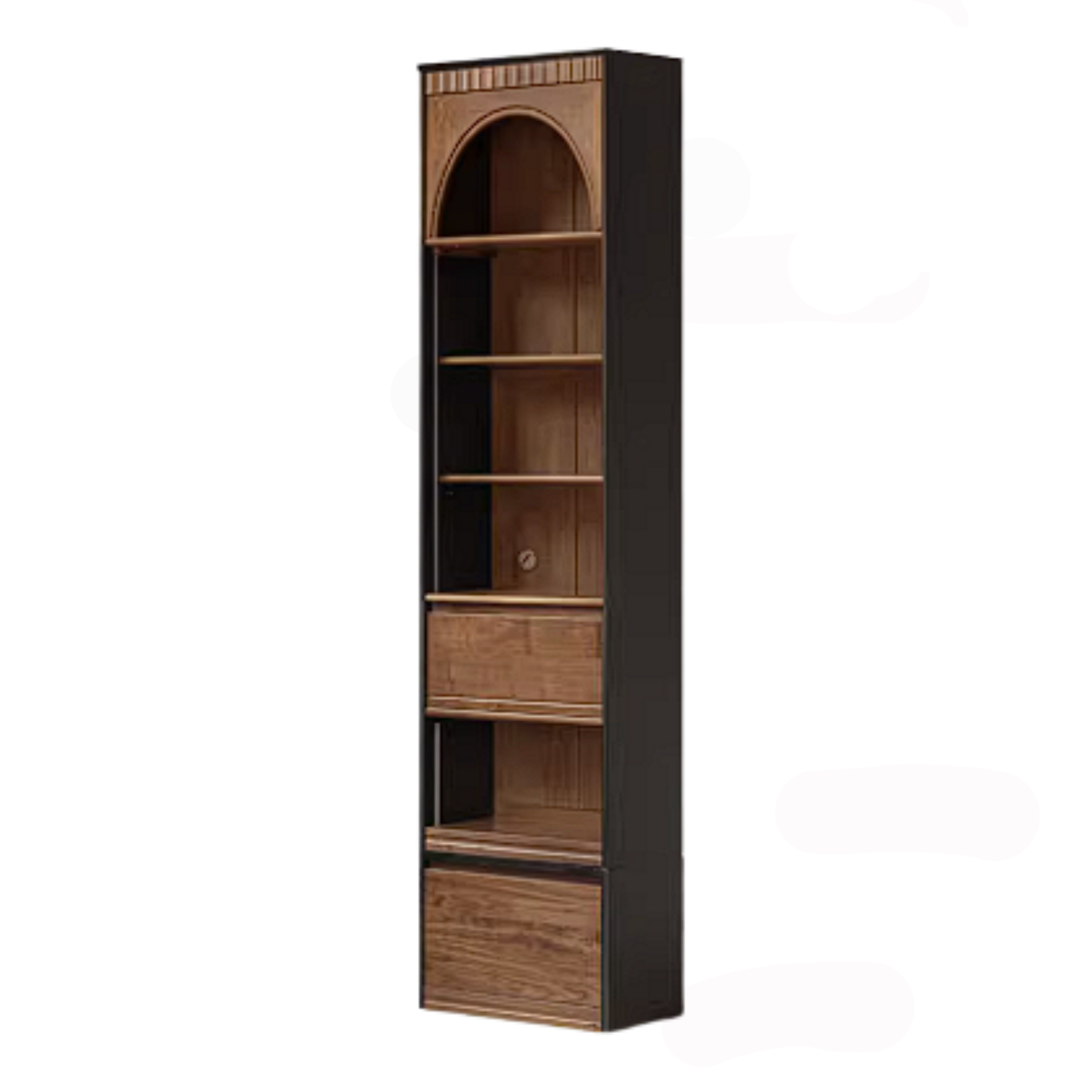 Black Walnut Solid Wood Bookcase with French Retro Display Cabinet