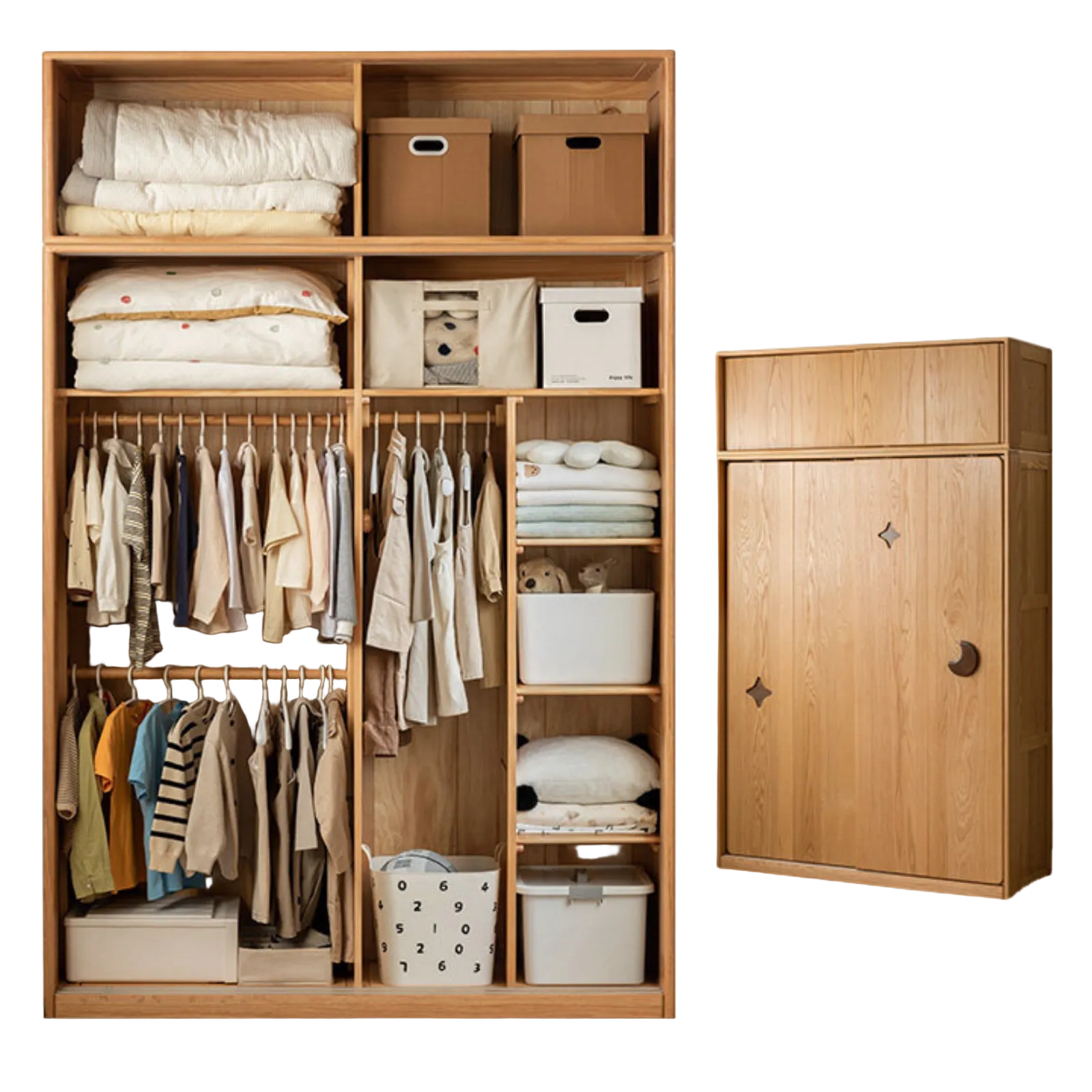 Oak Solid Wood Kids Sliding Door Wardrobe