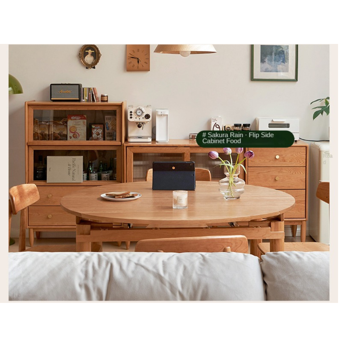 Cherry Solid Wood Retractable Folding Round Table