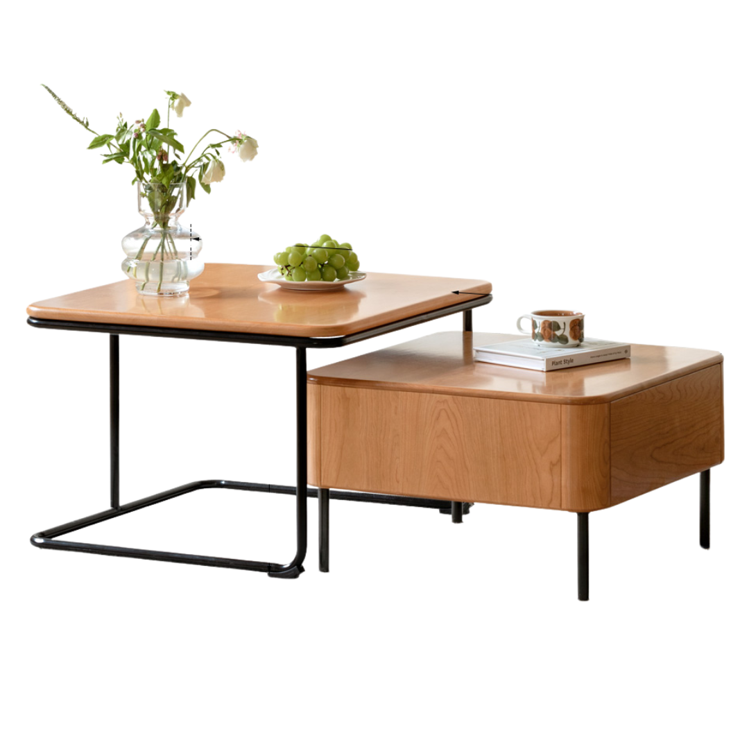 Cherry Solid Wood Combination Coffee Table Mid-Century Style