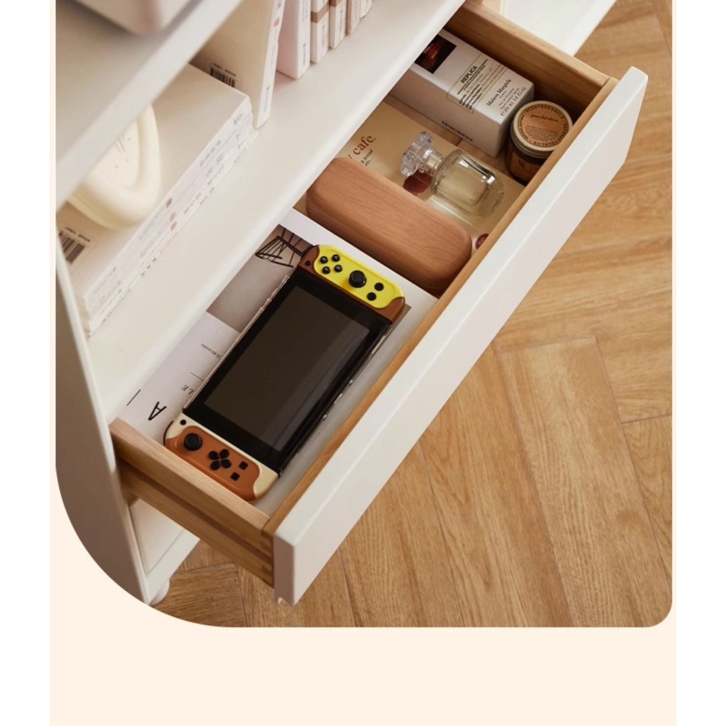 Rubber Solid Wood Cream Style Bookcase.