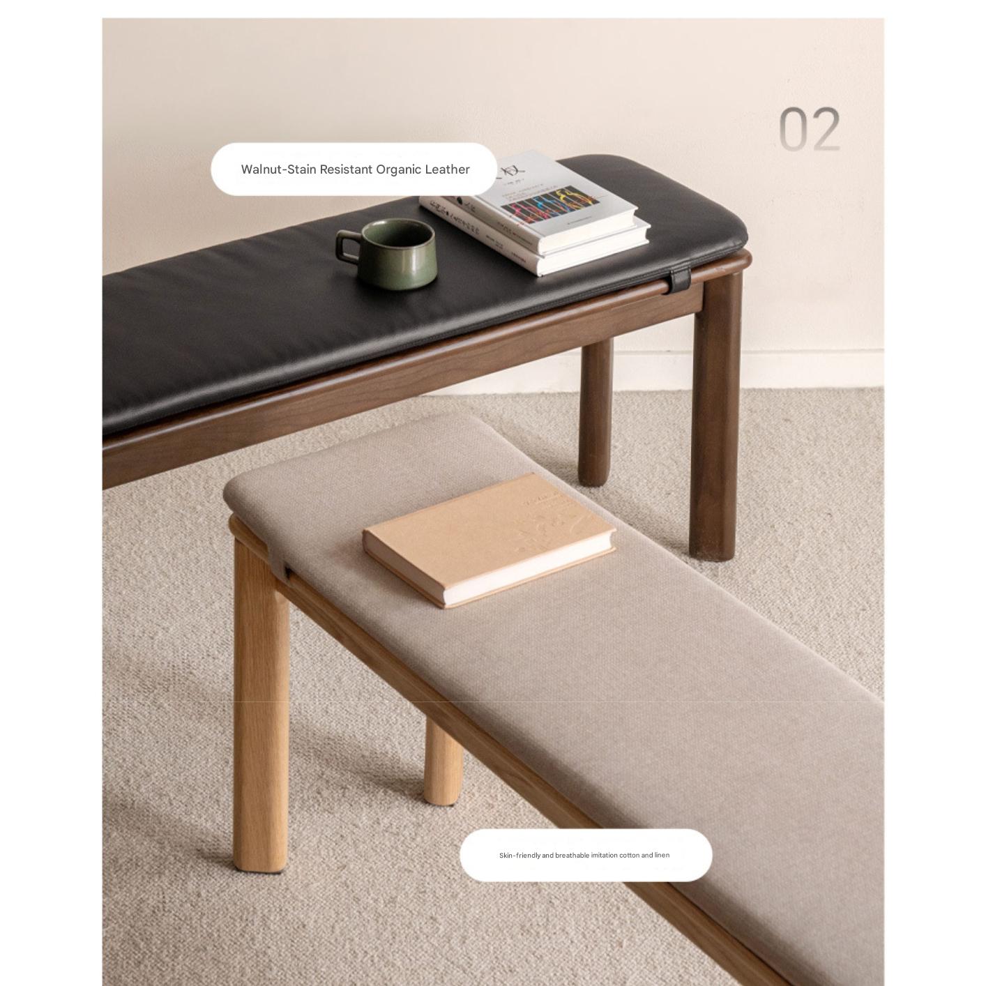 Ash, Oak Solid Wood Modern Long Bench