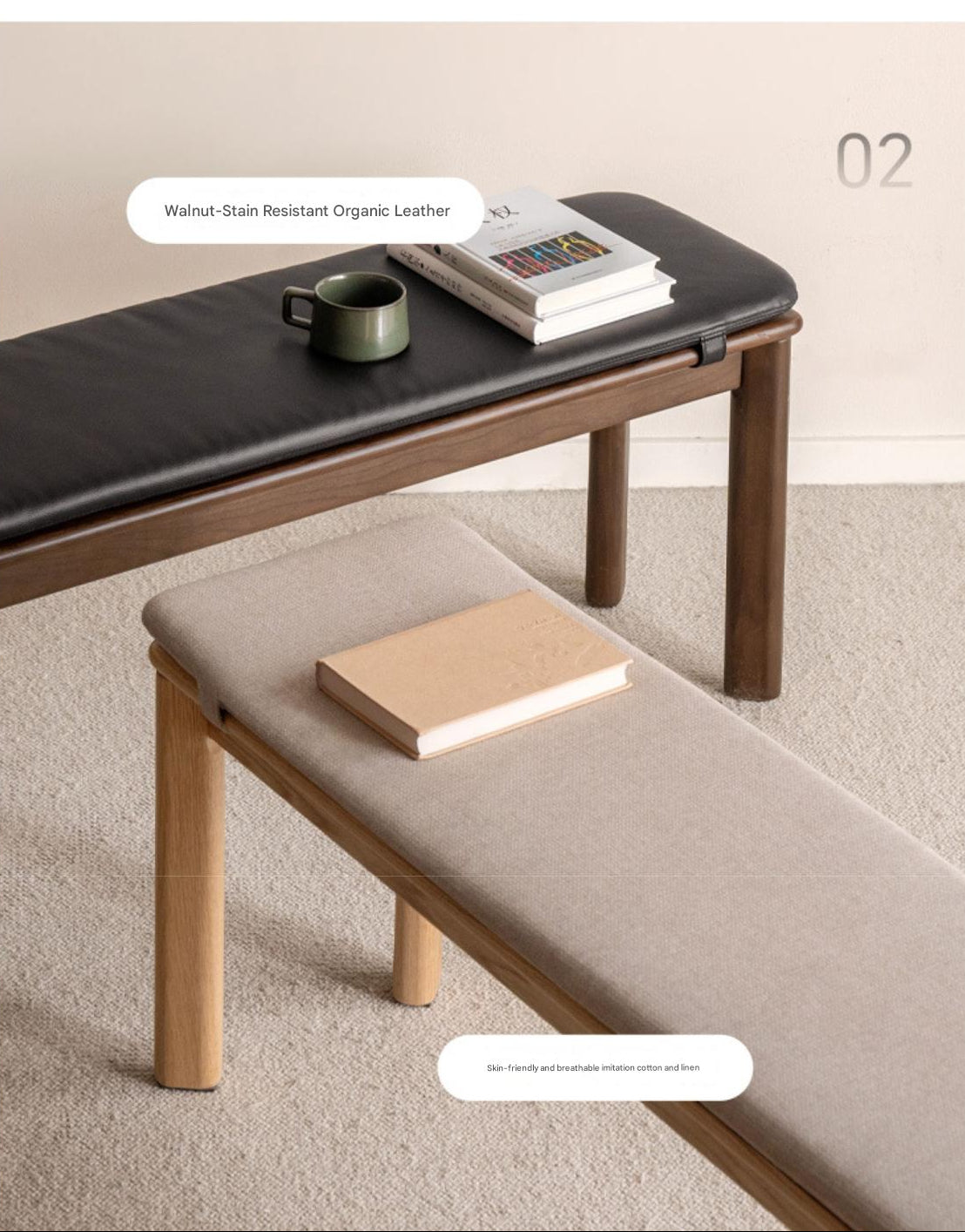 Ash, Oak Solid Wood Modern Long Bench