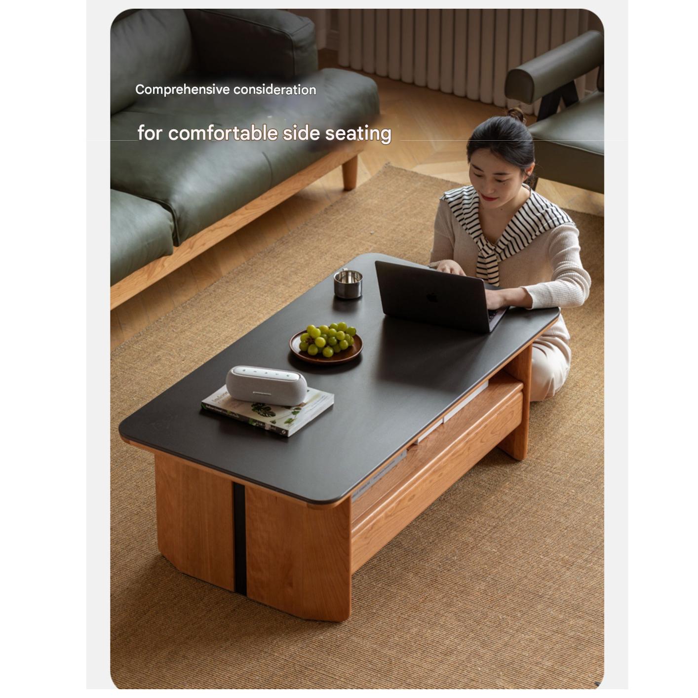 Cherry Solid Wood Modern Rock Plate Coffee Table.