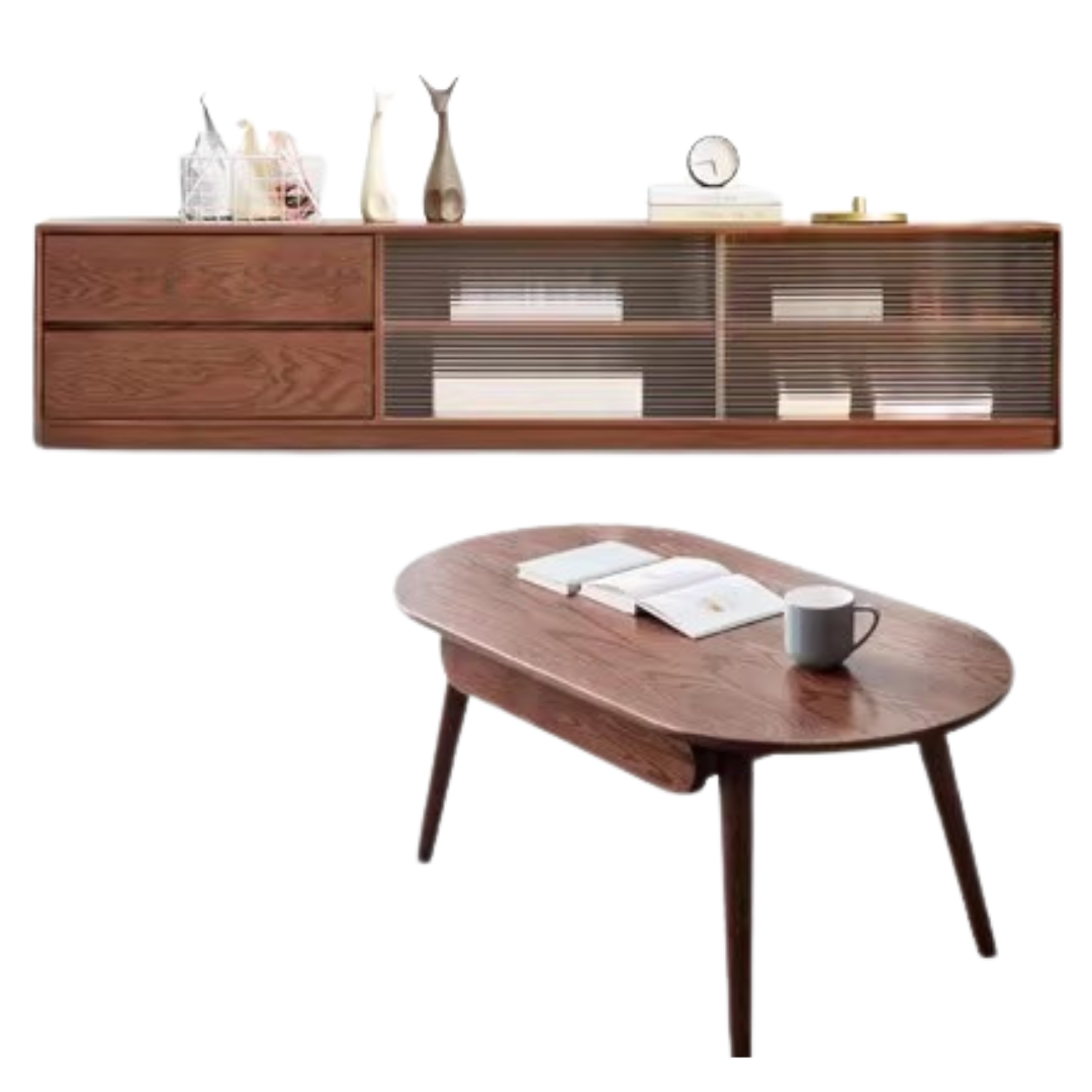 Oak, Solid Rubberwood TV Wall Cabinet.