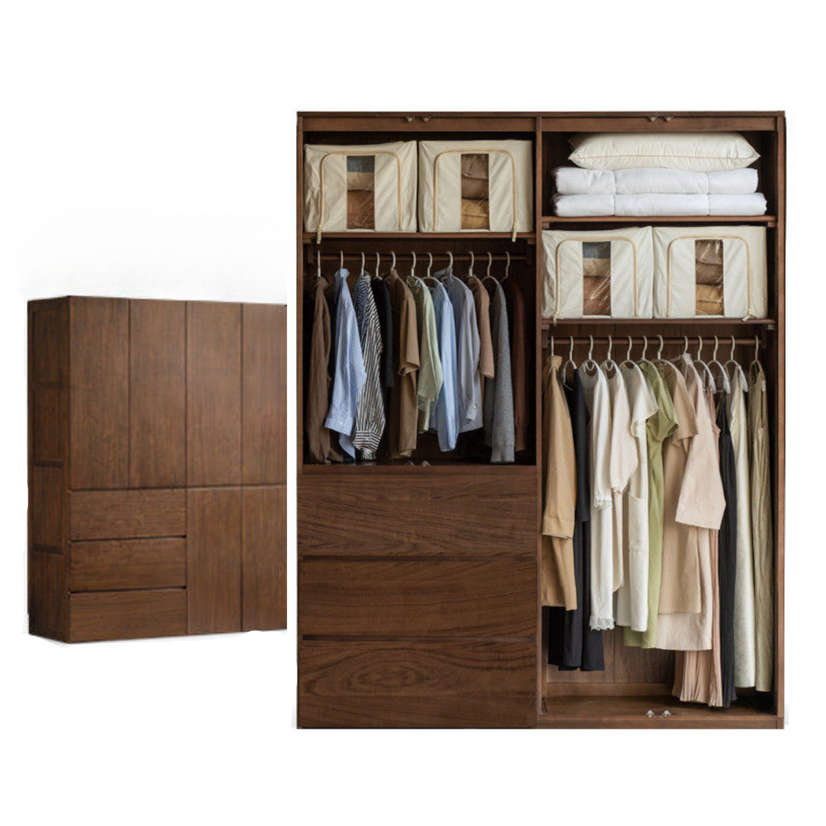 Black Walnut Solid Wood Wardrobe with Italian Style and Storage Cabinet