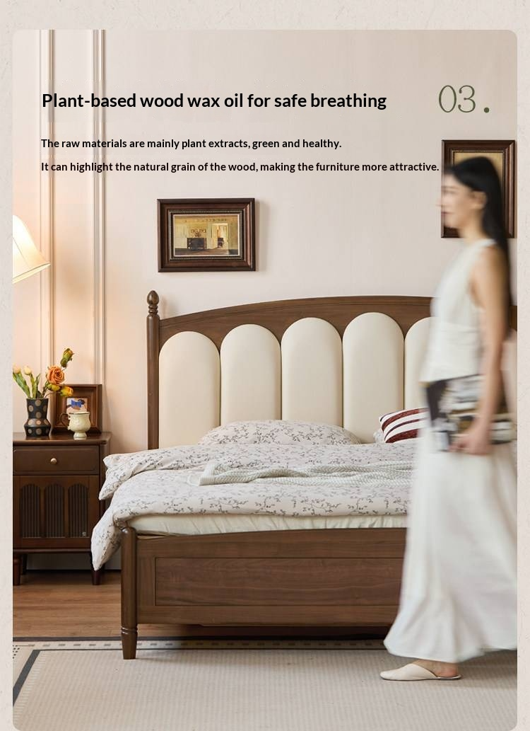 Black Walnut Solid Wood Box Bed — French Retro Style with Genuine Leather and Piano Key Design