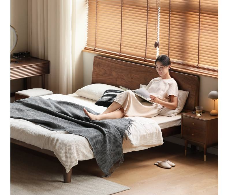 North American Black Walnut, Oak, Catalpa Solid Wood Modern Minimalist Bed