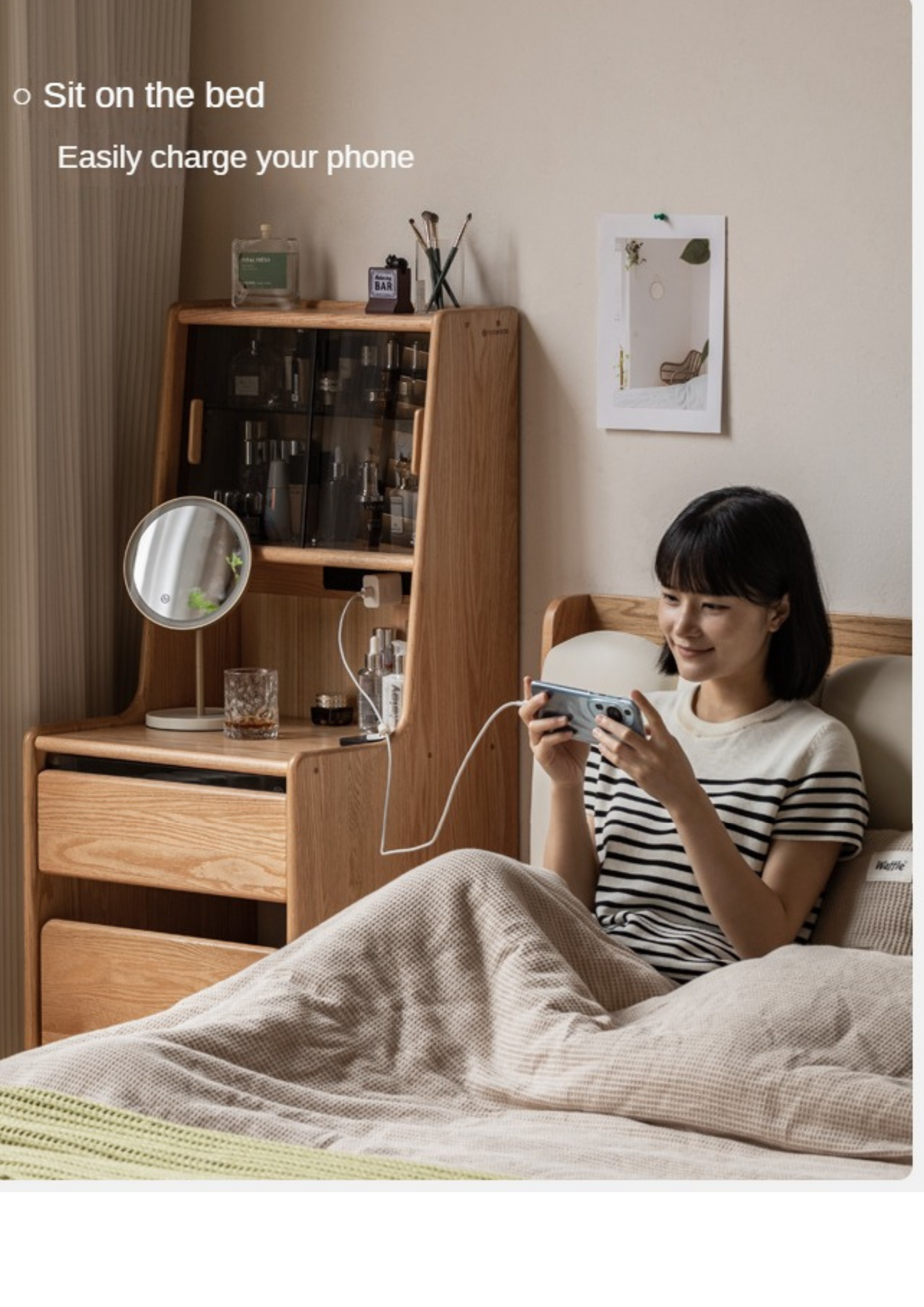 Oak, Solid Rubberwood Modern Dressing Table.