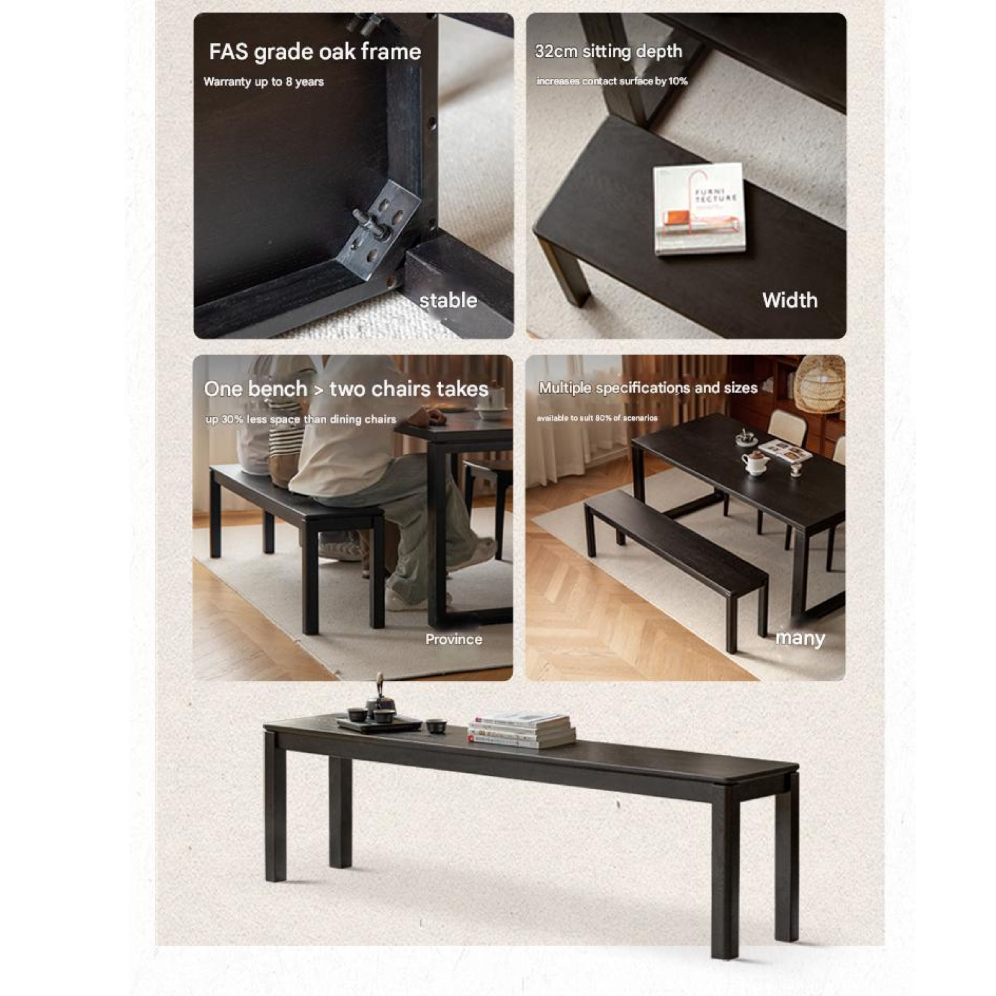 Oak Solid Wood American Modern Bench