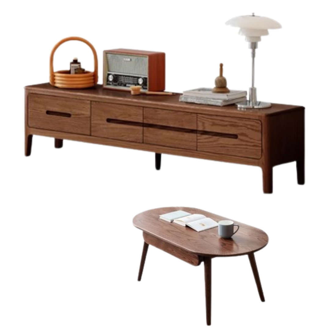Oak Solid Wood Four-drawer TV Stand.