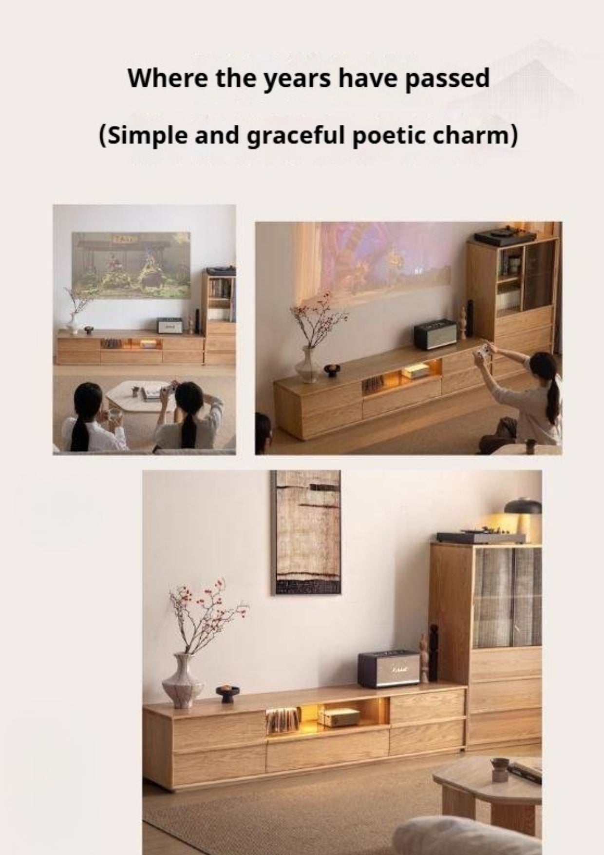 White Oak, Ash Solid Wood Wabi-sabi Style TV Cabinet