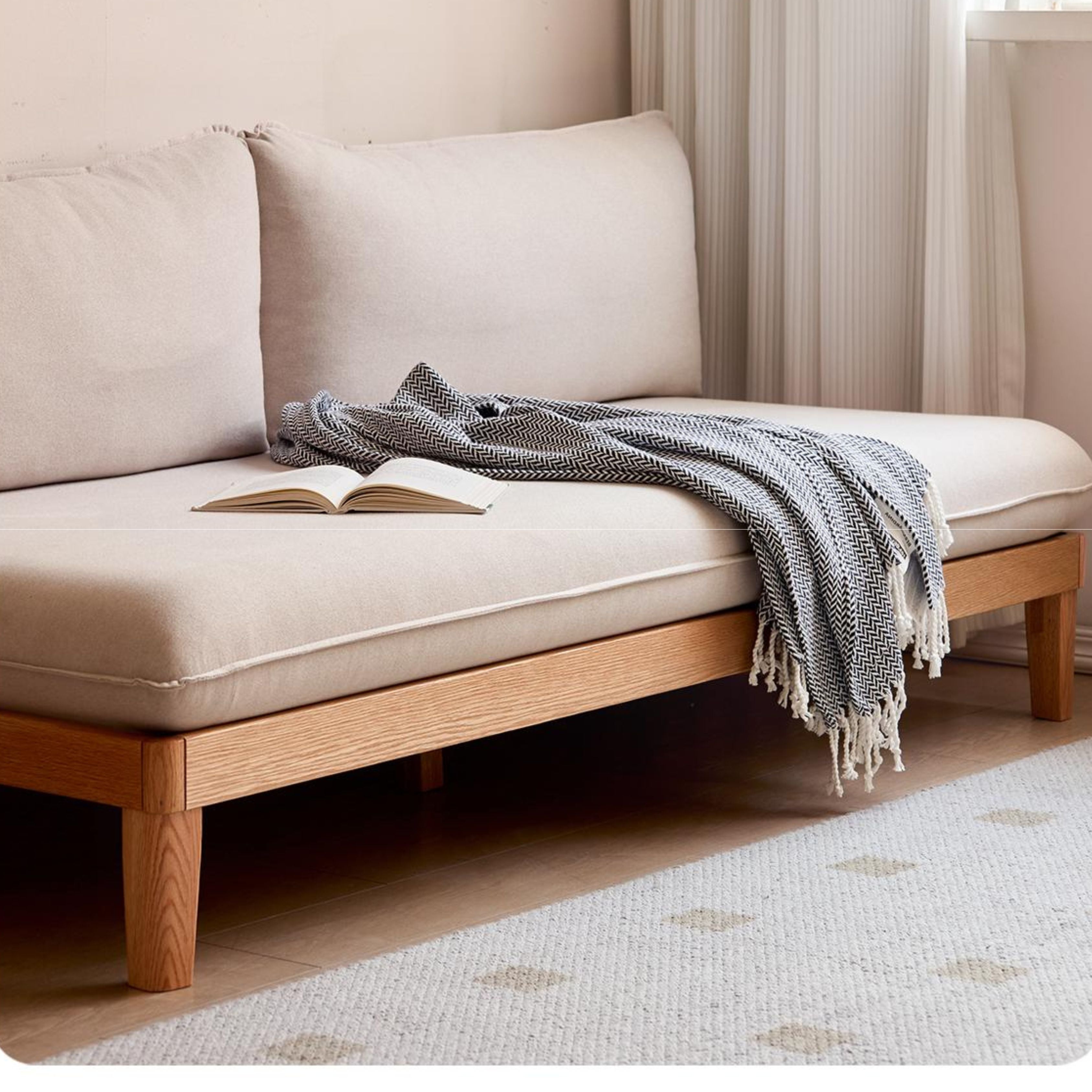 Oak Solid wood Armless Straight Fabric Sofa.