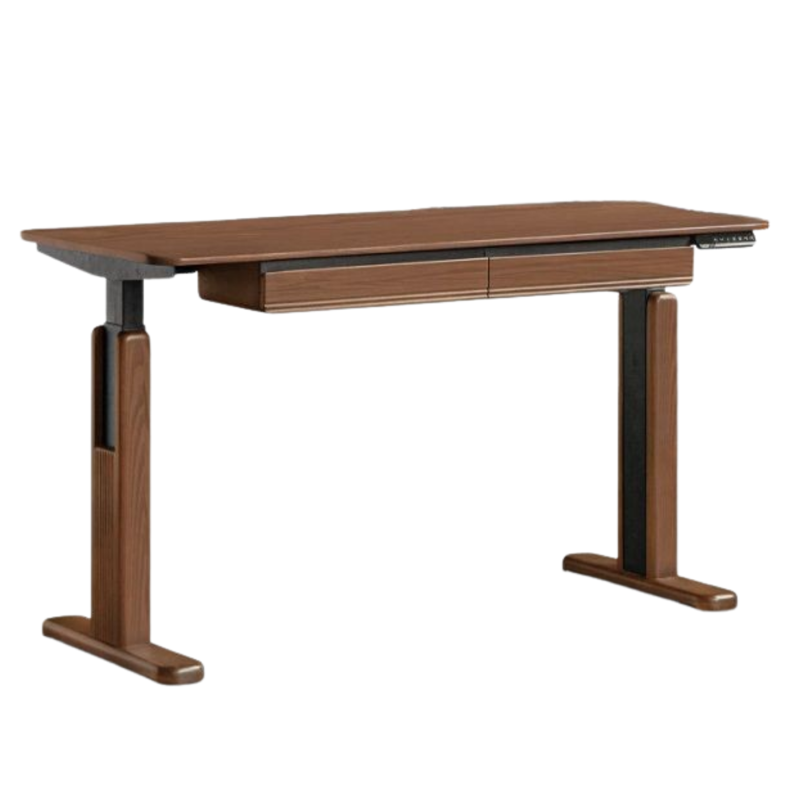 Black Walnut, White Ash Solid Wood Electric Height-Adjustable Standing Desk with Storage Drawers