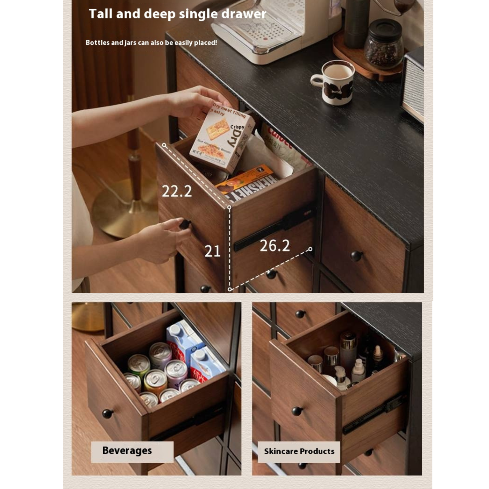 Black Walnut Solid Wood Italian Light Luxury Nine Drawer Drawer Cabinet