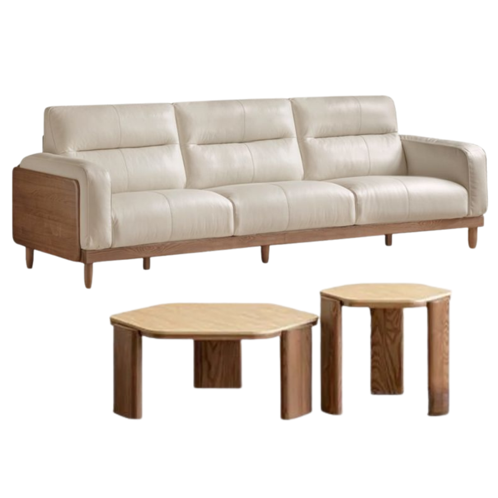 Ash Solid Wood Genuine Leather High Back Sofa