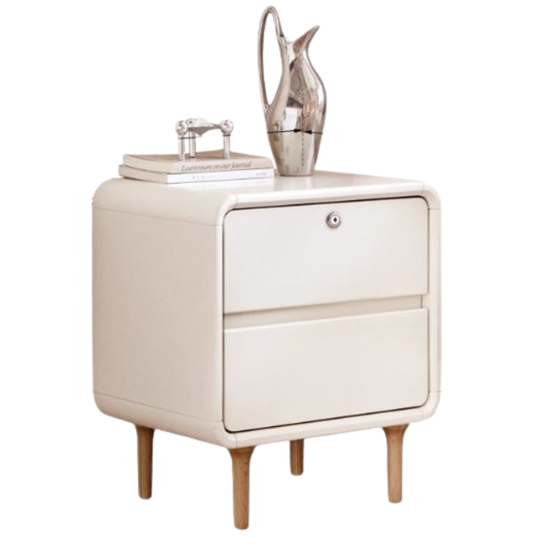 Solid Rubberwood Creamy Candy Style Nightstand.